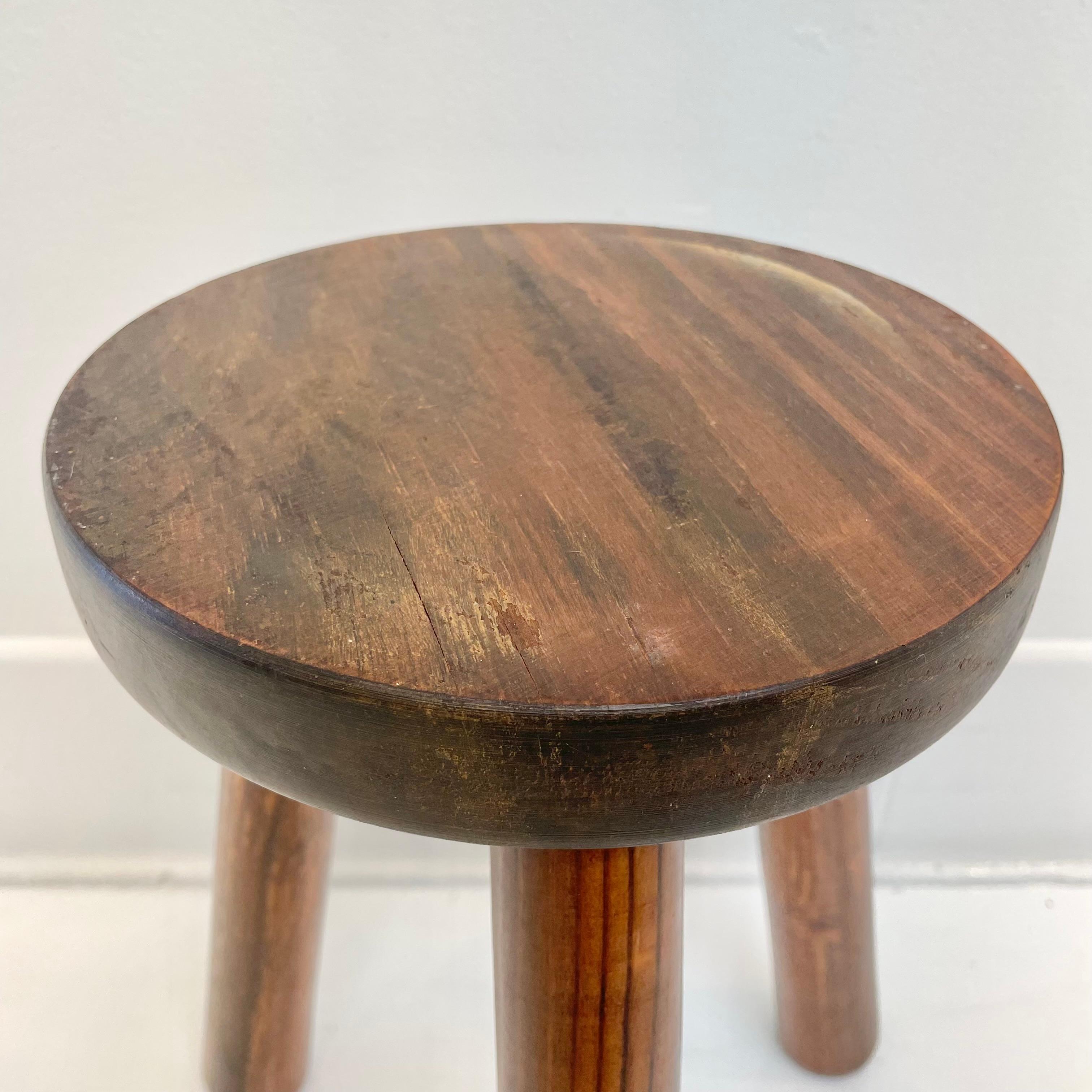 Brutalist Tripod Wood Stool, 1970s France In Good Condition For Sale In Los Angeles, CA