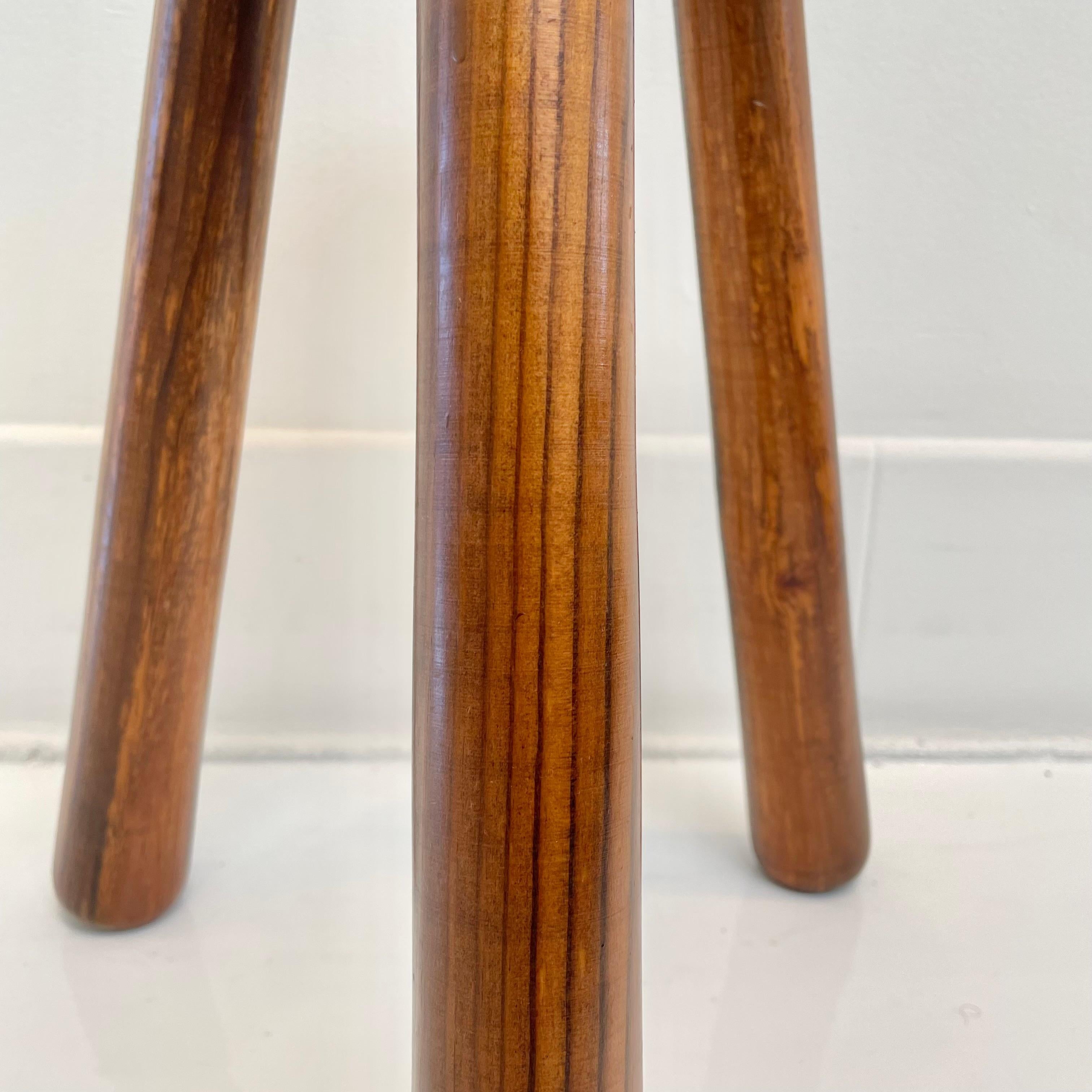 Late 20th Century Brutalist Tripod Wood Stool, 1970s France For Sale