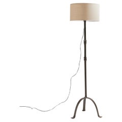 BRUTALIST TRIPOD WROUGHT IRON FLOOR LAMP, 1950s