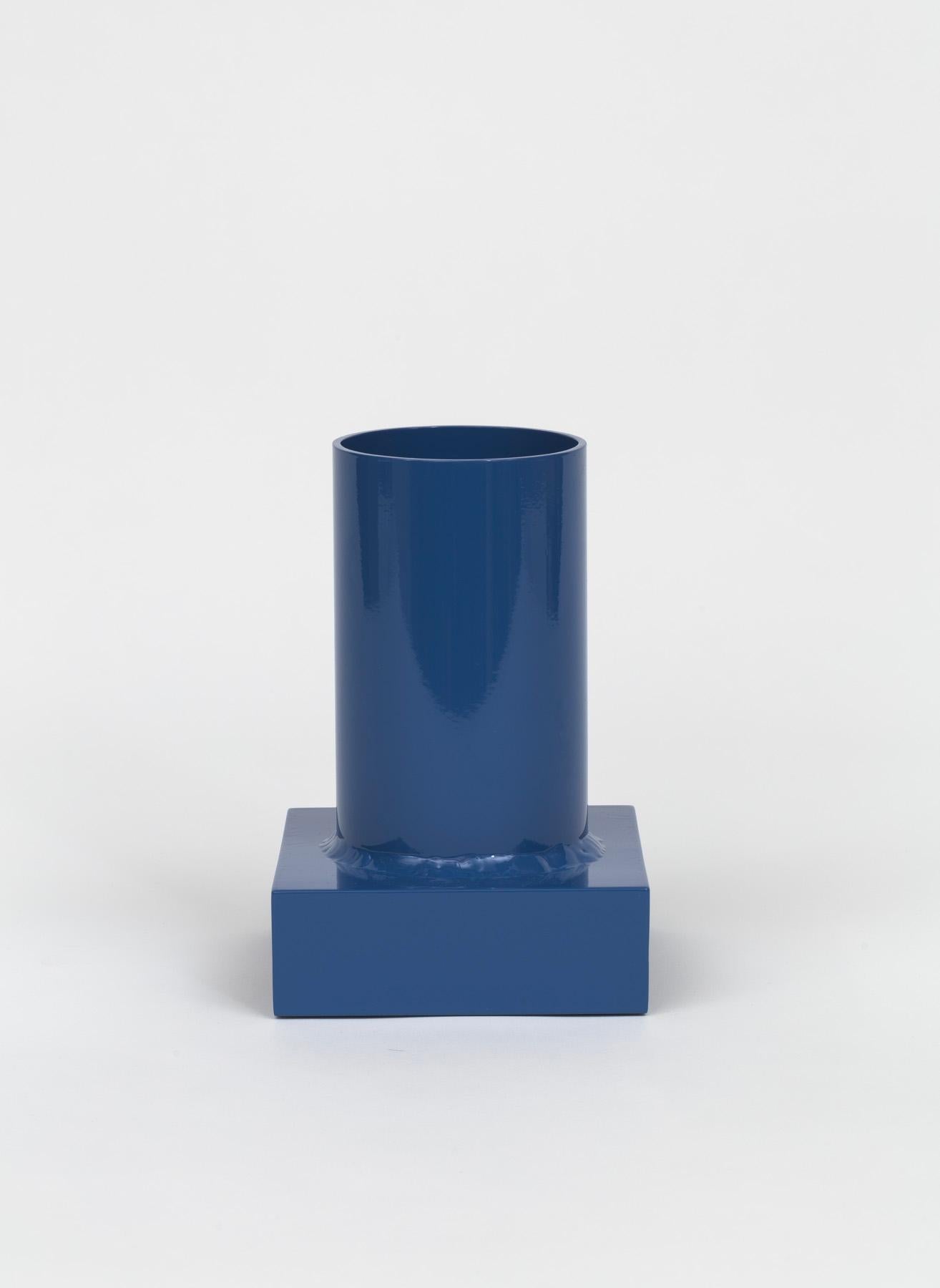 Modern Brute Tube Vase 002 in Deep Adult Blue Powder-Coated Aluminum, Limited Edition For Sale