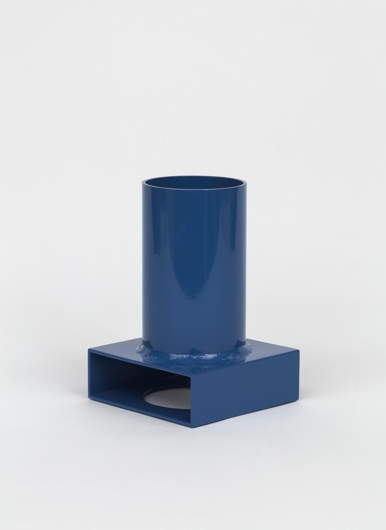 American Brute Tube Vase 002 in Deep Adult Blue Powder-Coated Aluminum, Limited Edition For Sale