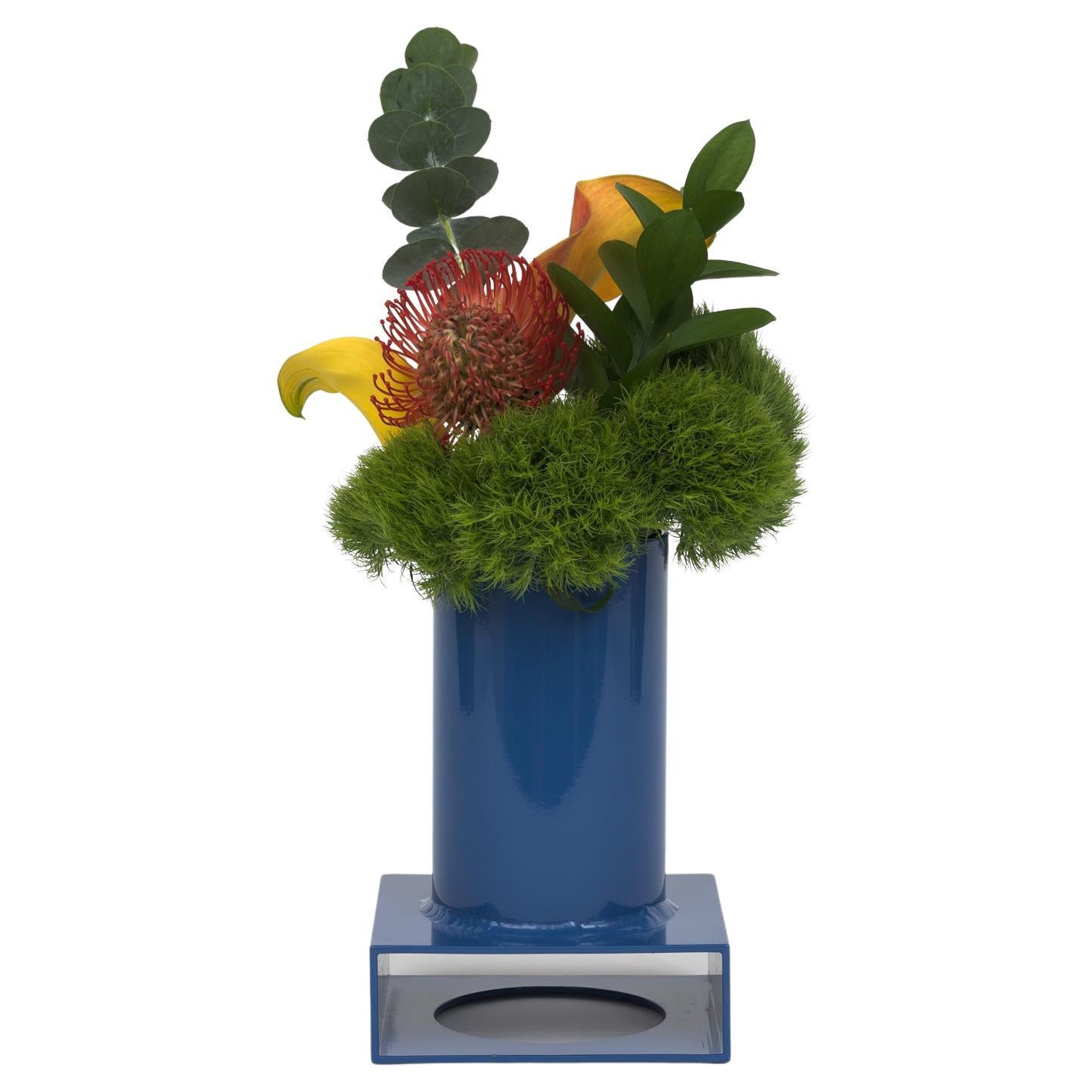 Brute Tube Vase 002 in Deep Adult Blue Powder-Coated Aluminum, Limited Edition For Sale