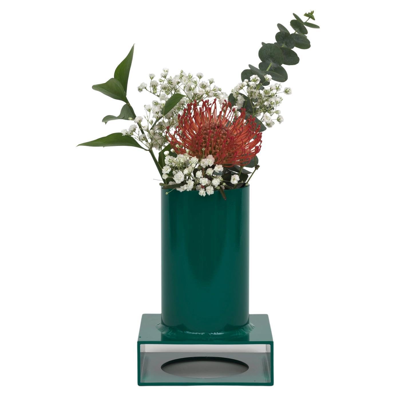 Vase tube Brute 002 en aluminium poudré vert menthe foncé, édition limitée en vente