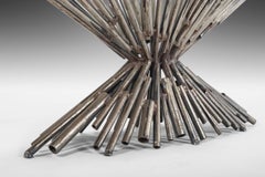 Brutalist Tubular Steel Coffee Table with a Glass Top by Silas Seandel, c. 1970