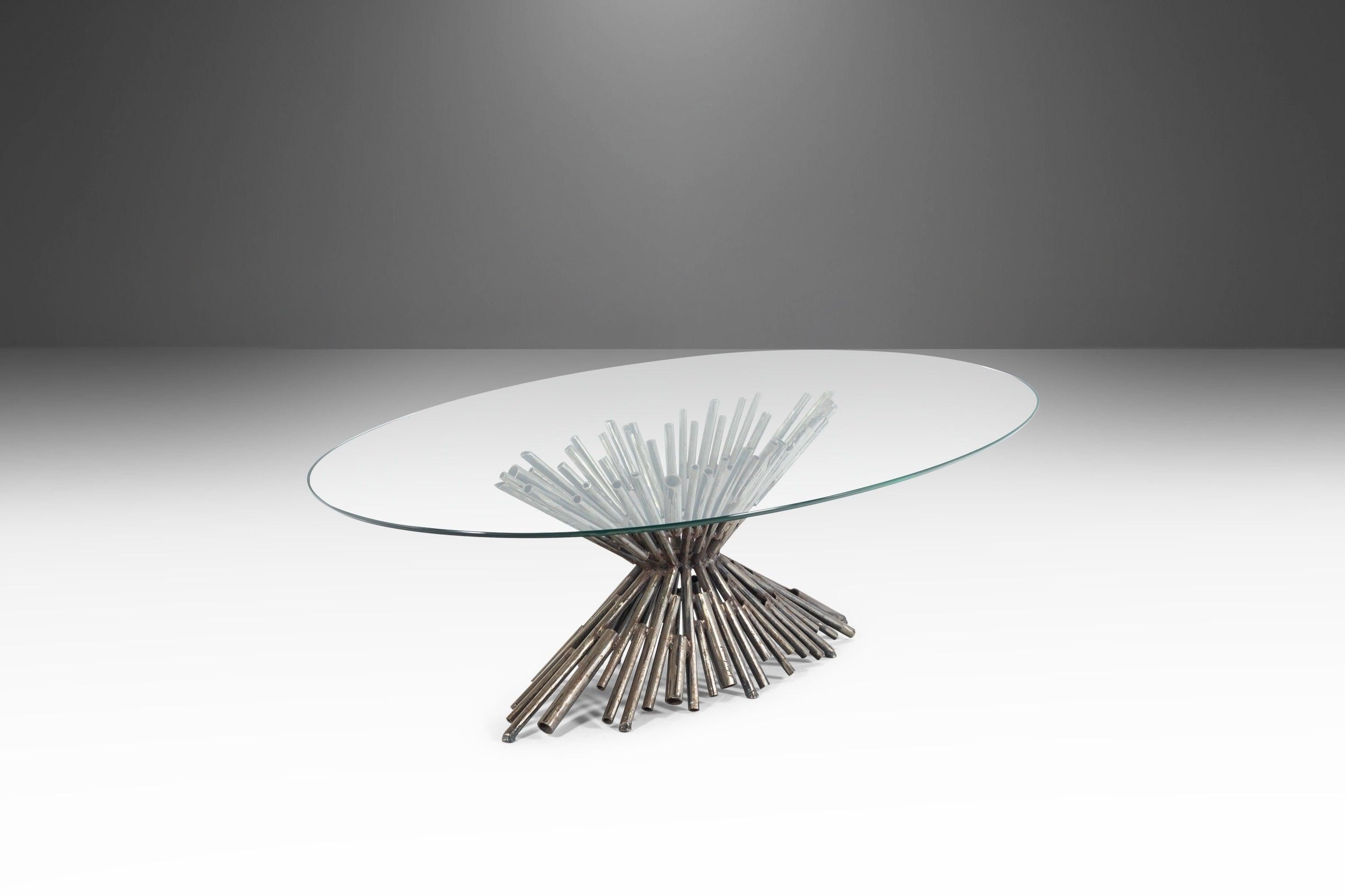 Mid-Century Modern Brutalist Tubular Steel Coffee Table with a Glass Top by Silas Seandel, c. 1970 For Sale