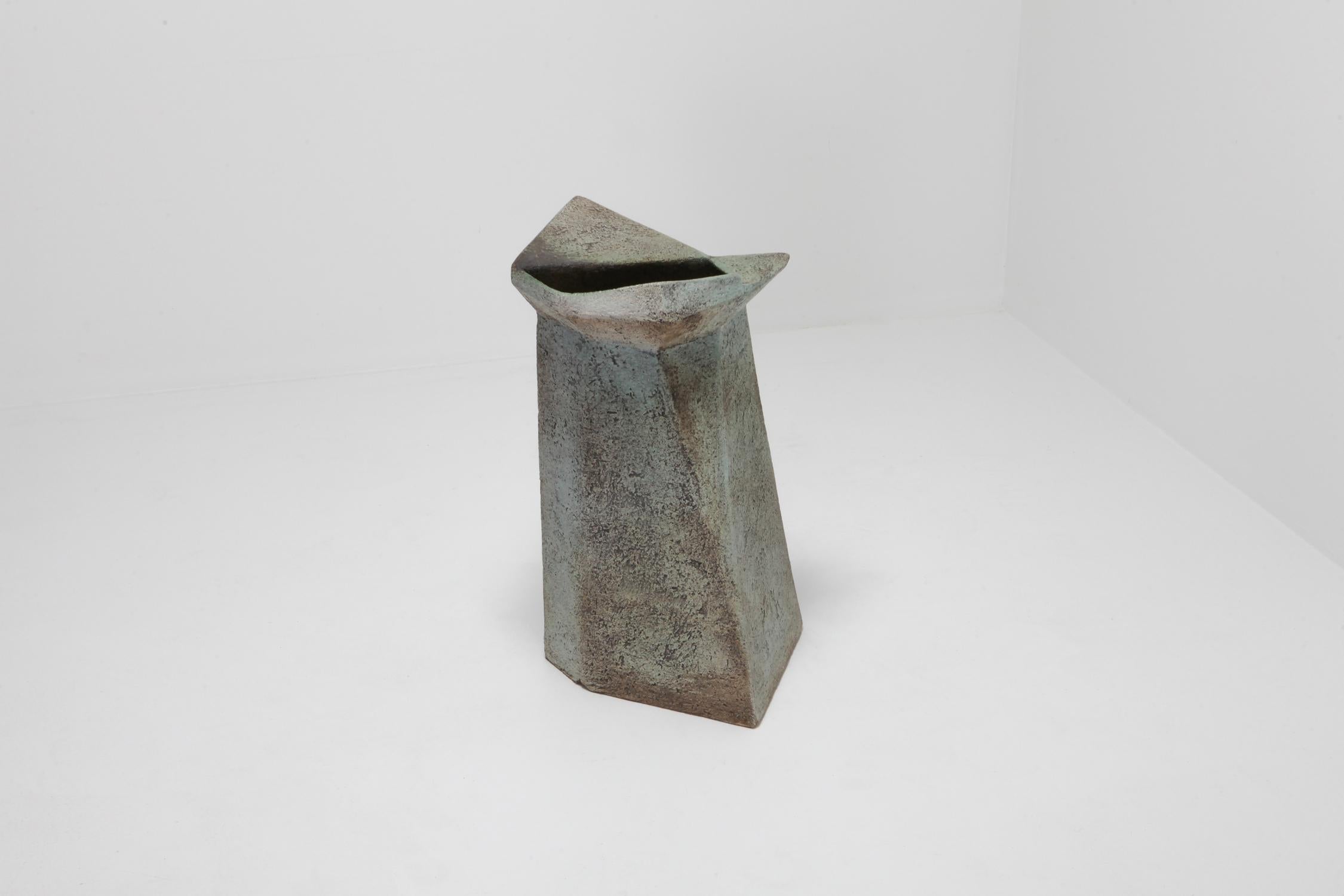 Brutalist Turquoise Large Ceramic Vase, 1970s by Pia Manu In Good Condition In Antwerp, BE