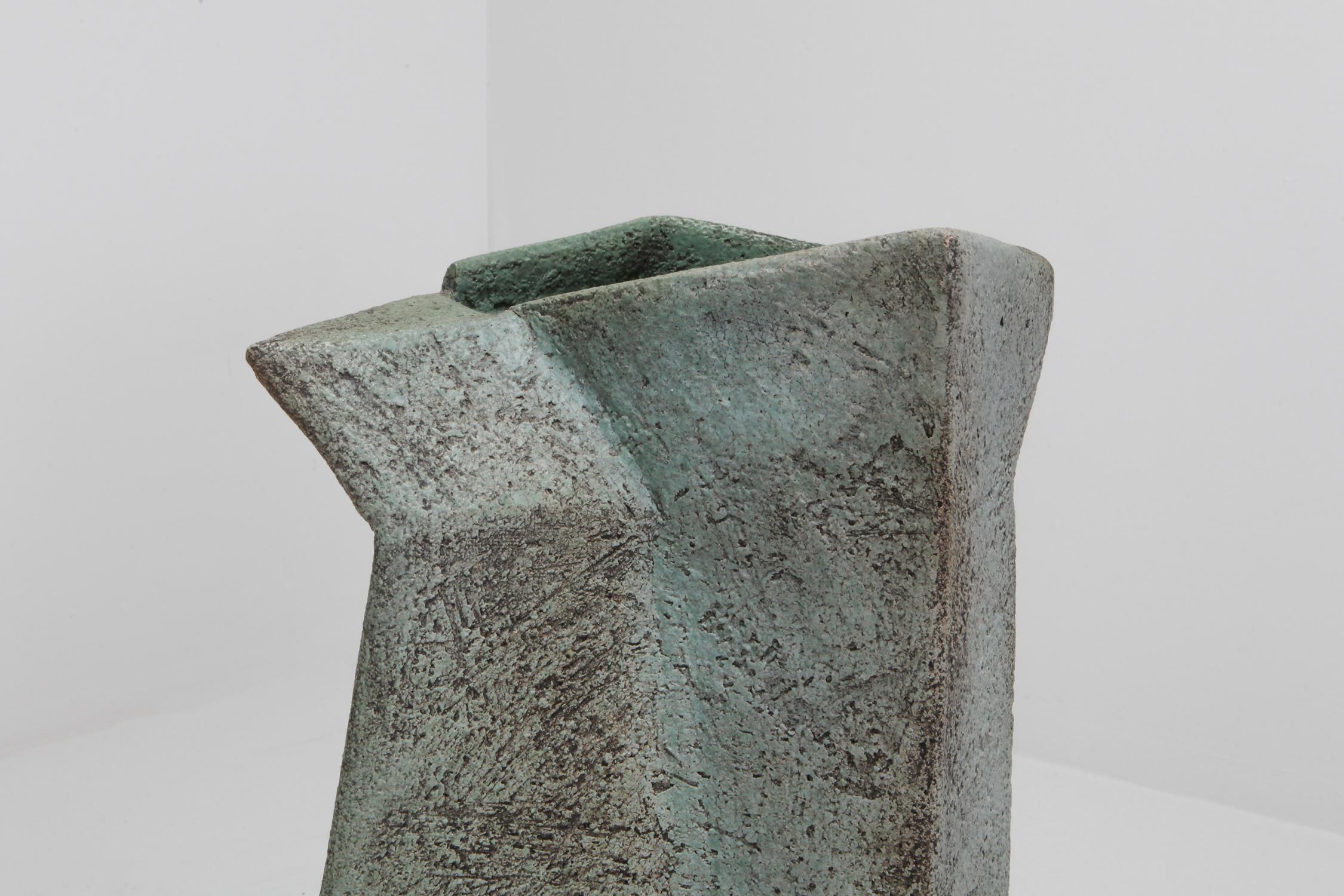 Late 20th Century Brutalist Turquoise Large Ceramic Vase, 1970s by Pia Manu