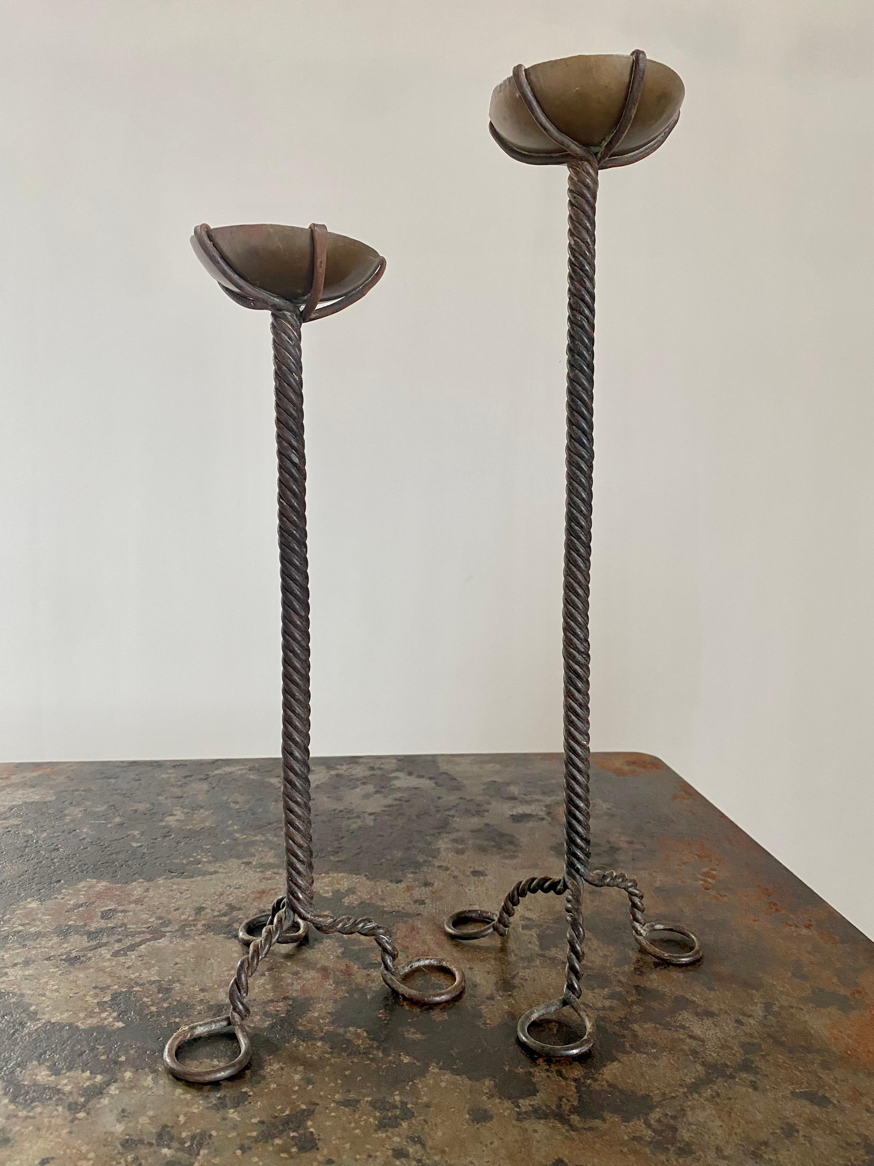 Brutalist Twisted Brass Candle Holders, A Pair For Sale 9