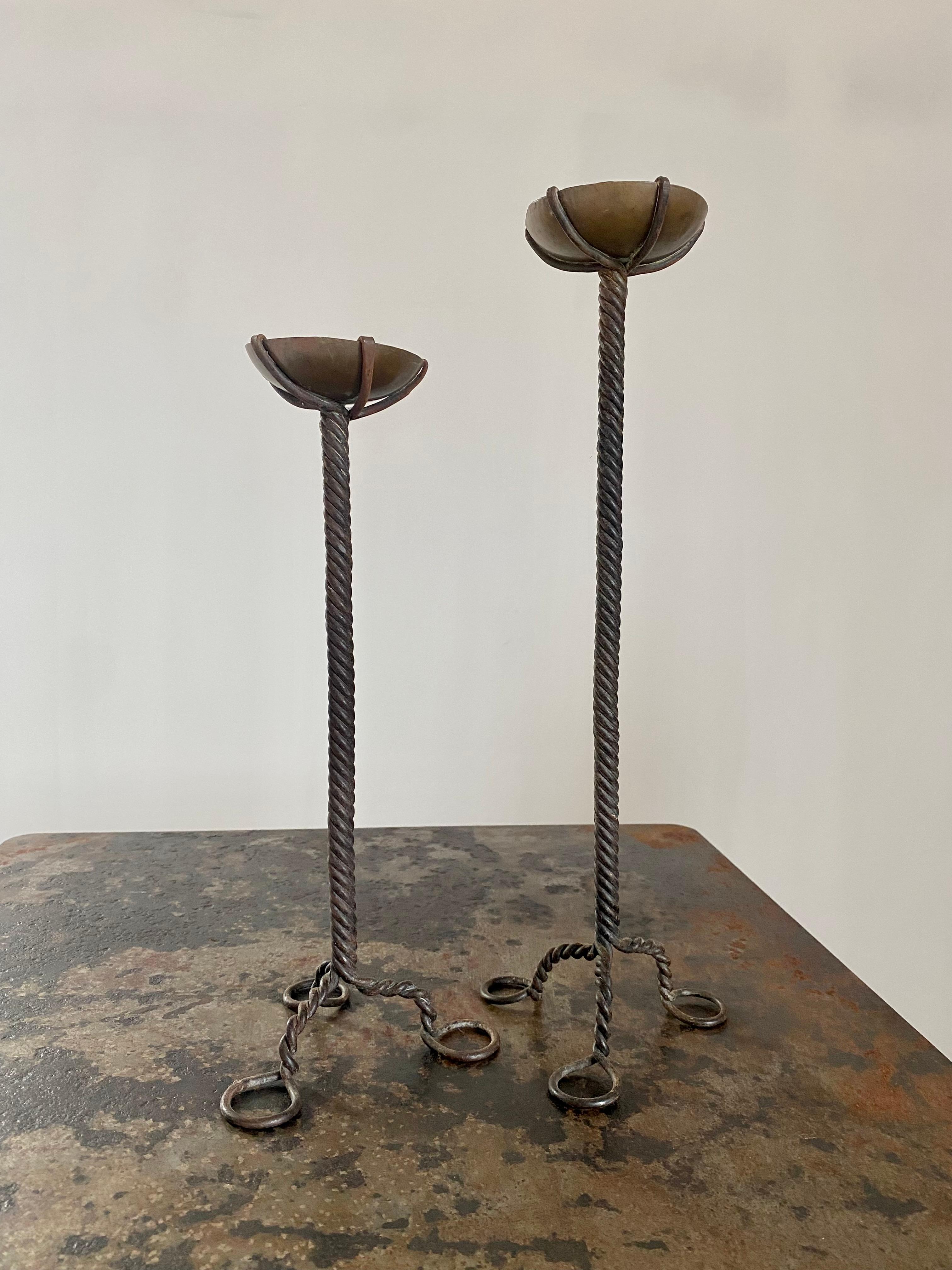 Brutalist Twisted Brass Candle Holders, A Pair For Sale 10