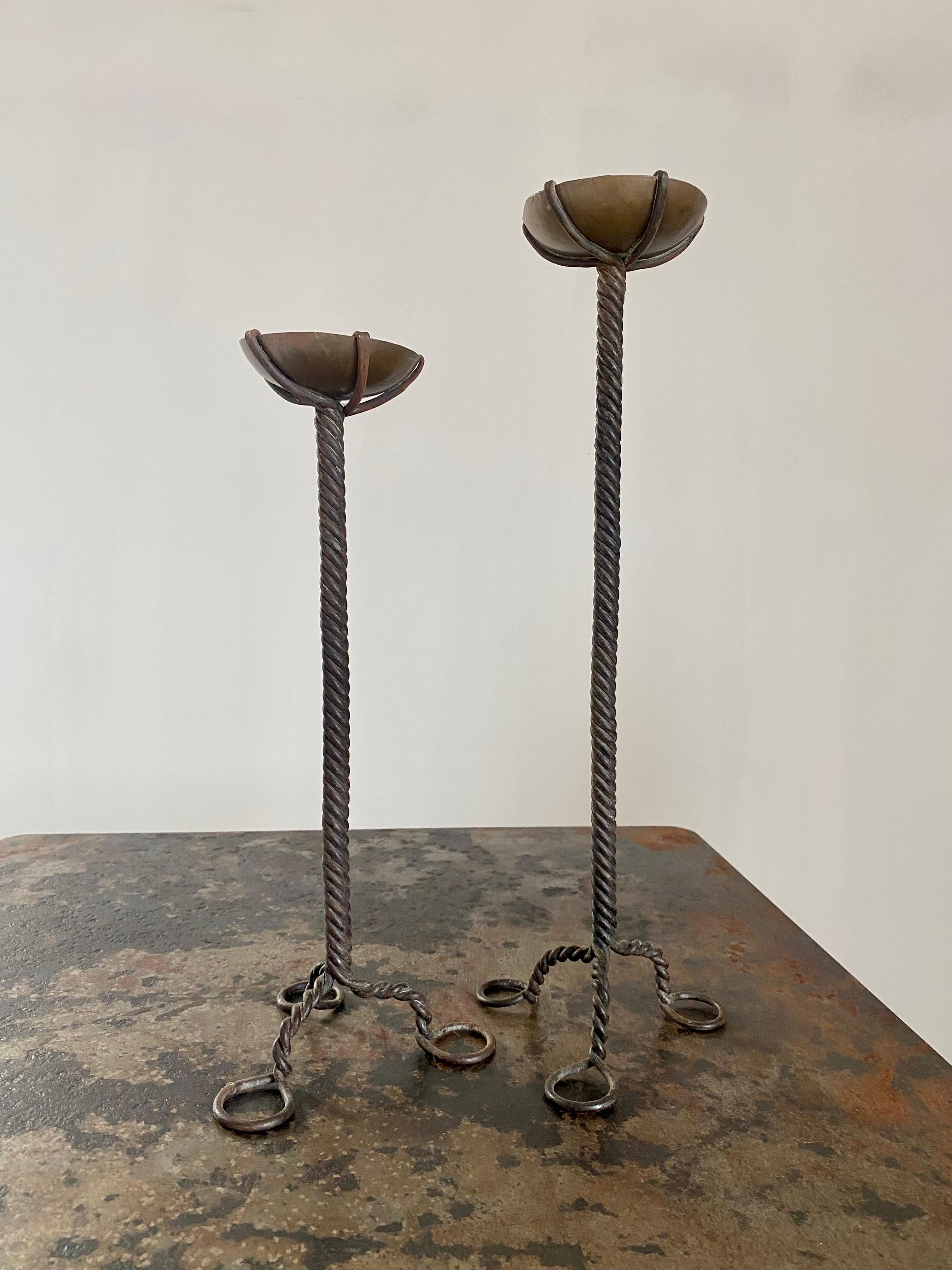 Brutalist Twisted Brass Candle Holders, A Pair For Sale 11