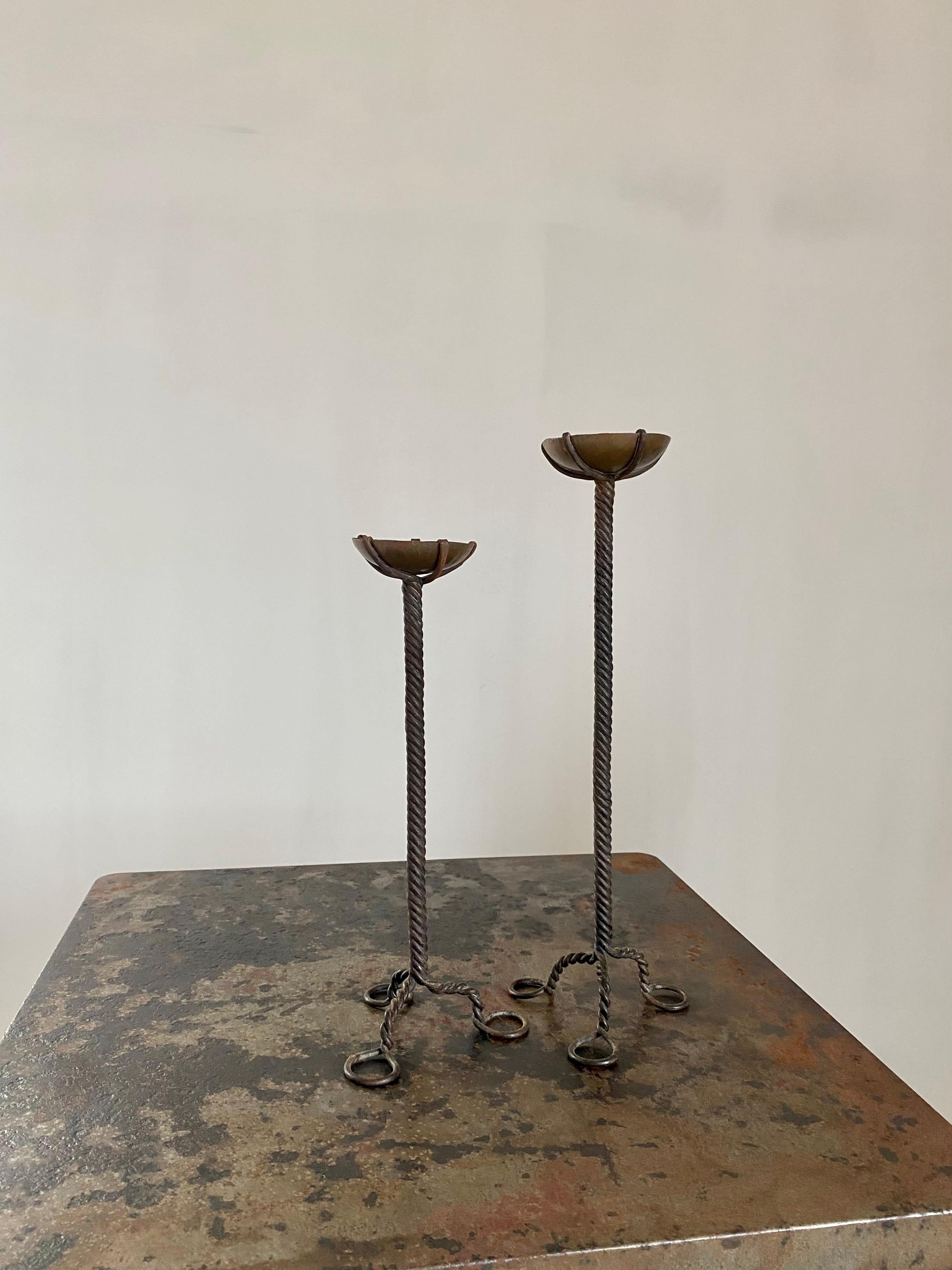 Brutalist Twisted Brass Candle Holders, A Pair For Sale 12