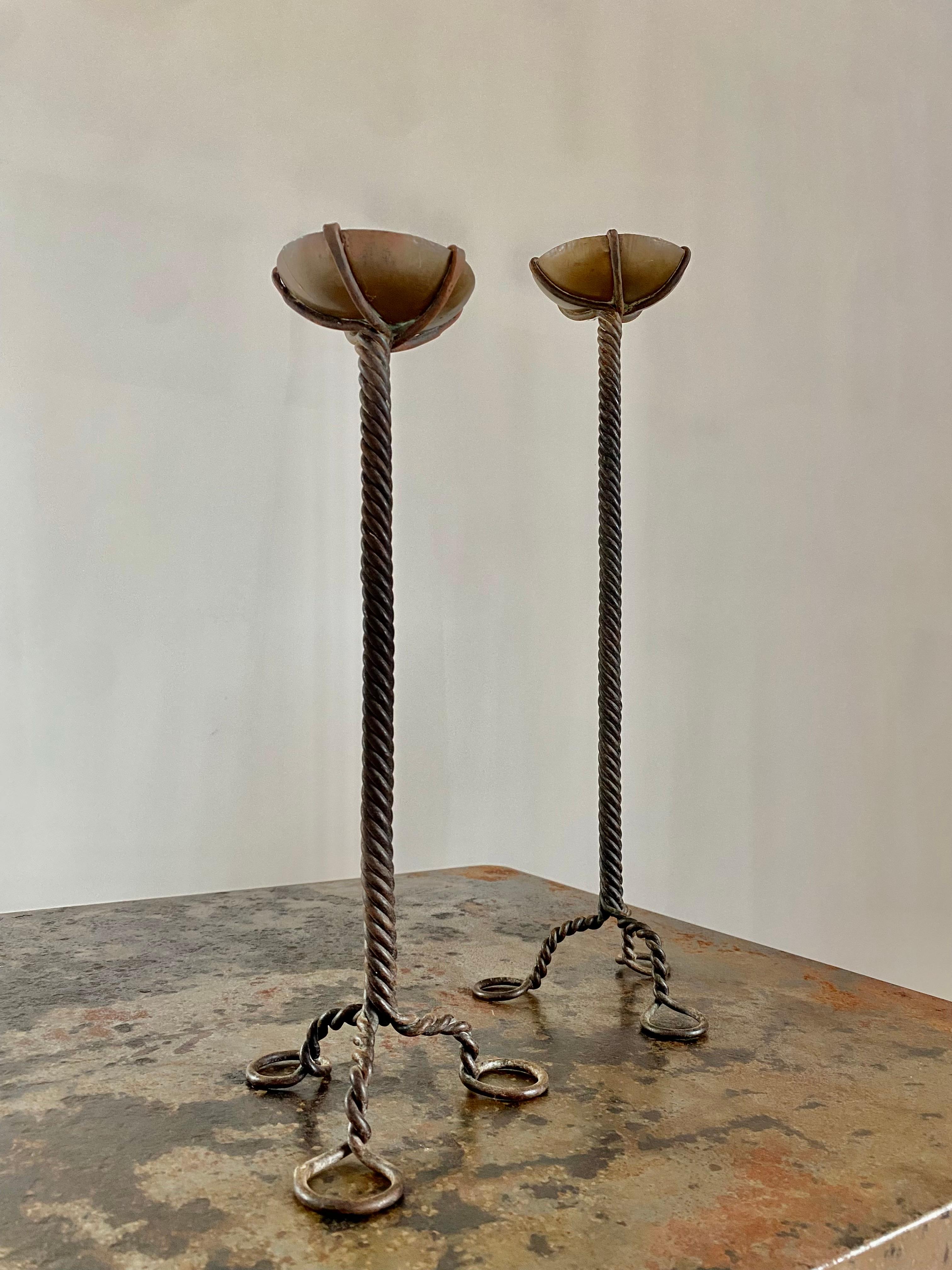 Brutalist Twisted Brass Candle Holders, A Pair For Sale 1