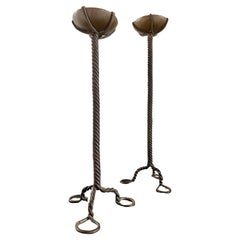 Brutalist Twisted Brass Candle Holders, A Pair