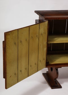 Brutalist Neo-Gothic Rustic Two-Door Pine Sideboard Credenza, France 1920's