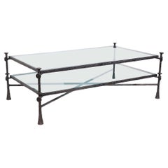 Brutalist Two Tier Glass and Iron Coffee Table after Giacometti c. 1970/1980's