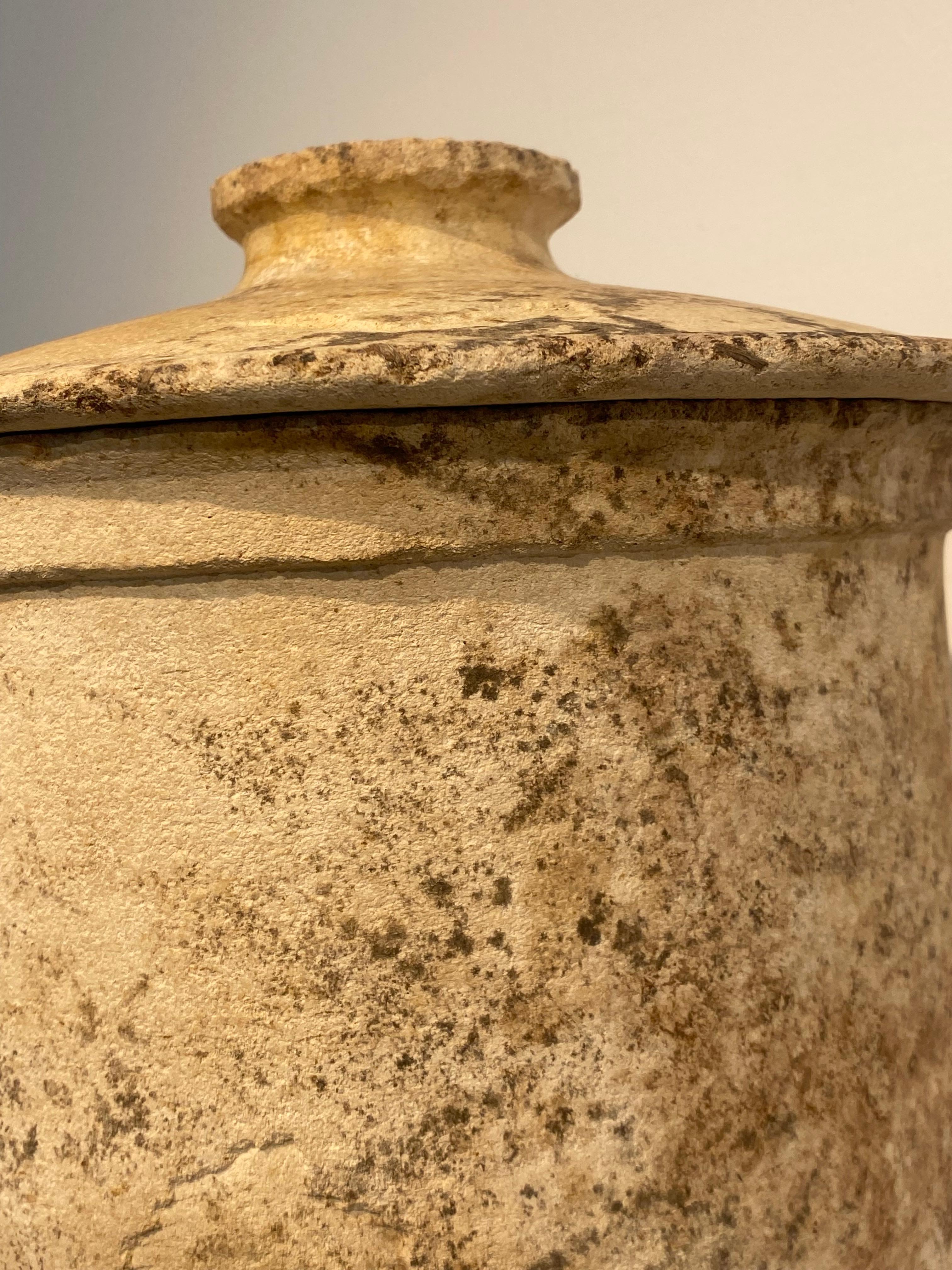Mid-20th Century Brutalist Urn In Limestone With lid For Sale