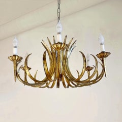 Brutalist, USA Gilt Eyelash or Wheat Sheaf Chandelier, ca 1970s