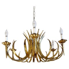 Brutalist, USA Gilt Eyelash or Wheat Sheaf Chandelier, ca 1970s