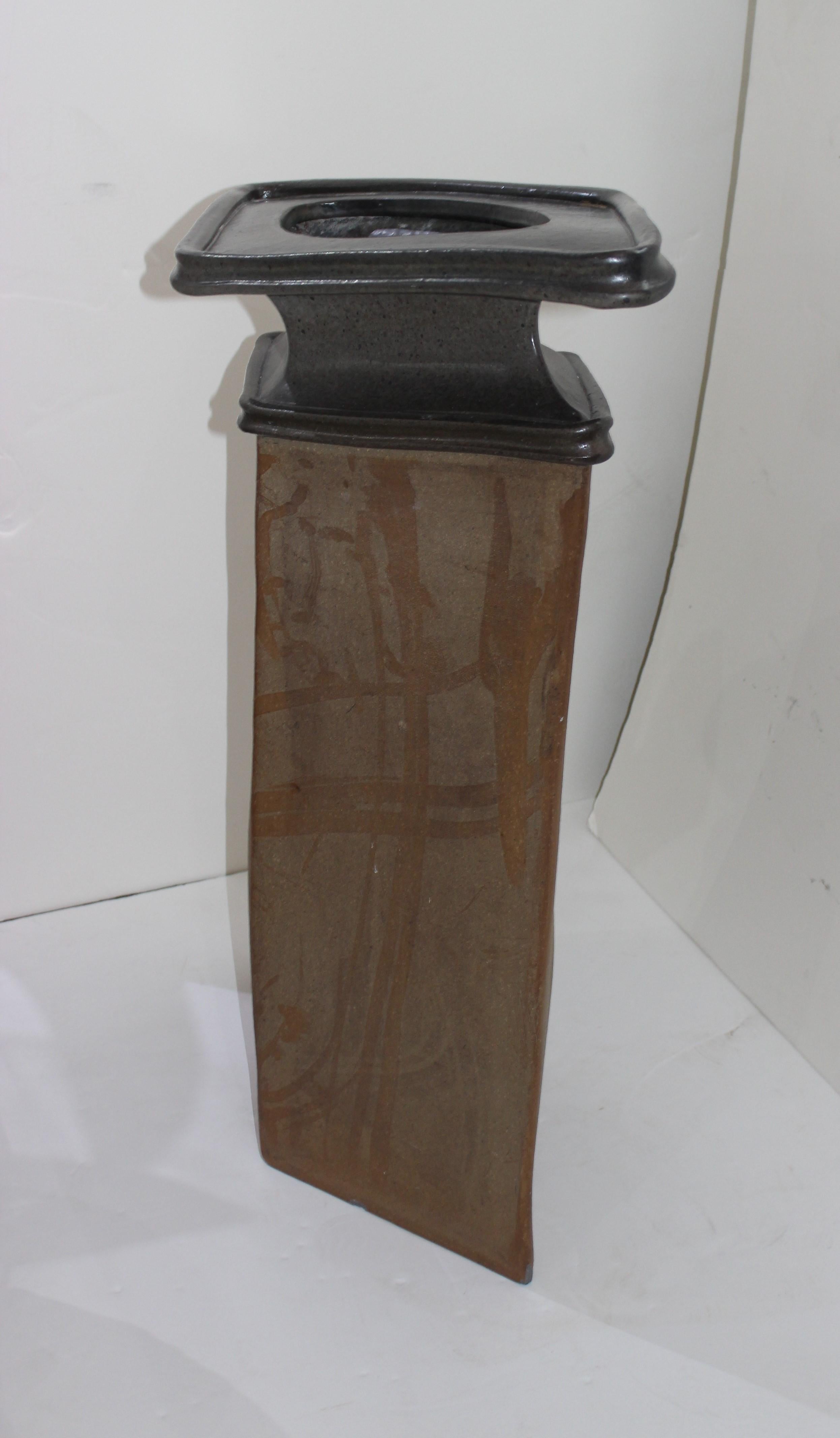 20th Century Brutalist Vase Form Glazed Pottery Sculpture For Sale