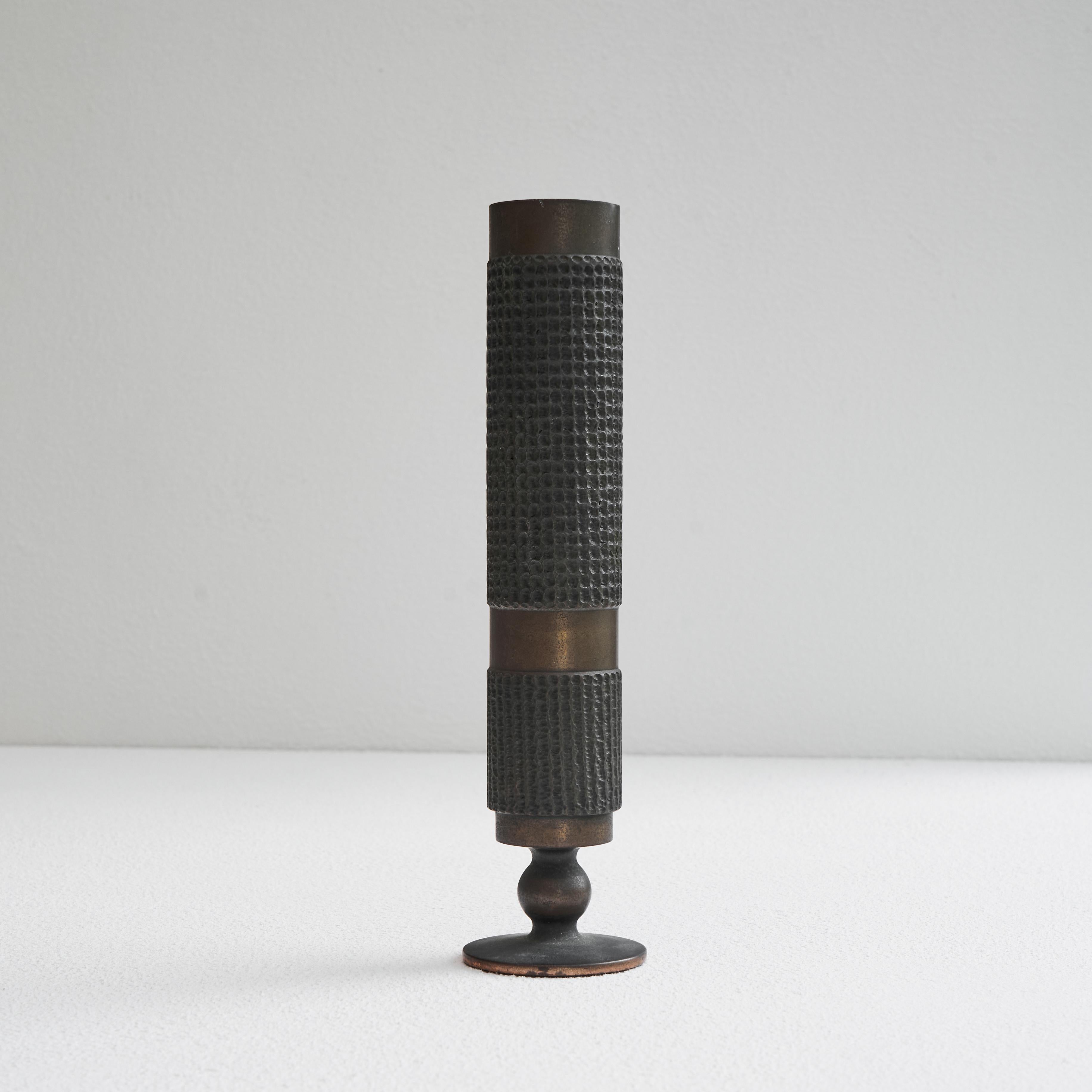 Hand-Crafted Brutalist Vase in Patinated Brass, 1960s For Sale