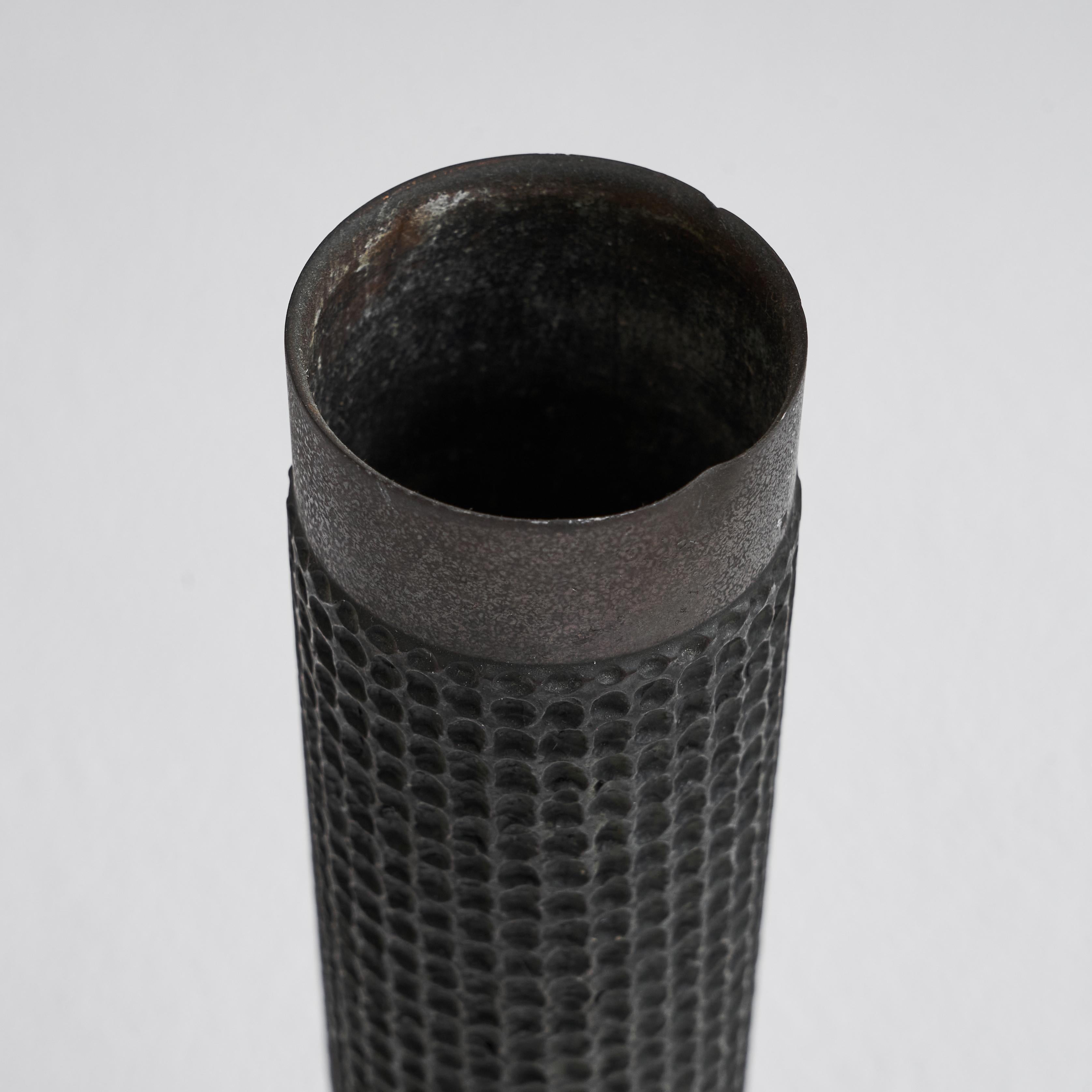 Brutalist Vase in Patinated Brass, 1960s For Sale 1