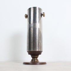 Brutalist Vase in Stainless Steel, Teak and Brass, Germany 1960