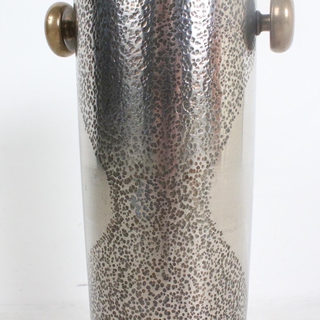 20th Century Brutalist Vase in Stainless Steel, Teak and Brass, Germany 1960 For Sale