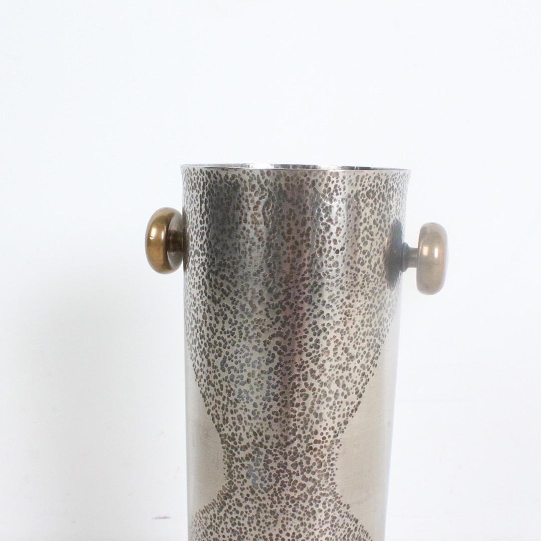 Brutalist Vase in Stainless Steel, Teak and Brass, Germany 1960 For Sale 1