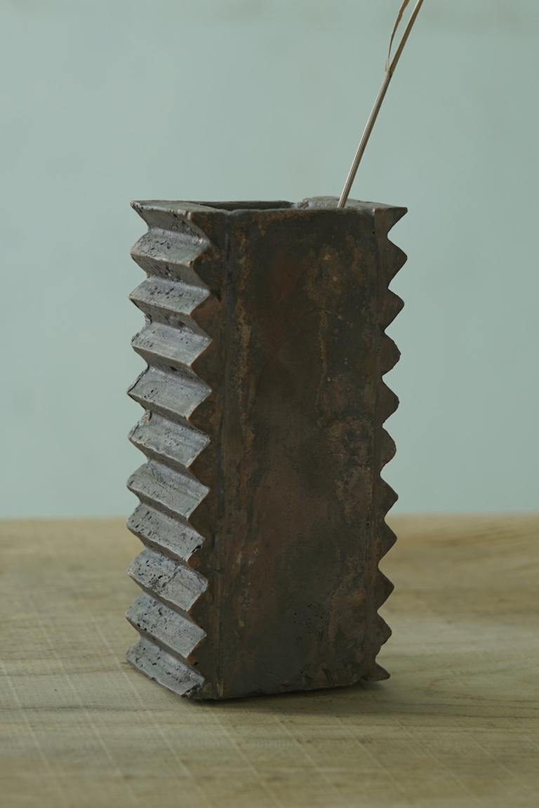 Contemporary Brutalist Vase Made of Copper, Unique