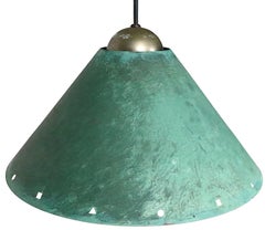 Brutalist Verdi Gris Copper Pendant Chandelier by Ron Rezek c. 1980's