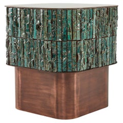 Brutalist Verdigris Copper & Teal Ceramic Sculptural Side Table, Egg Designs