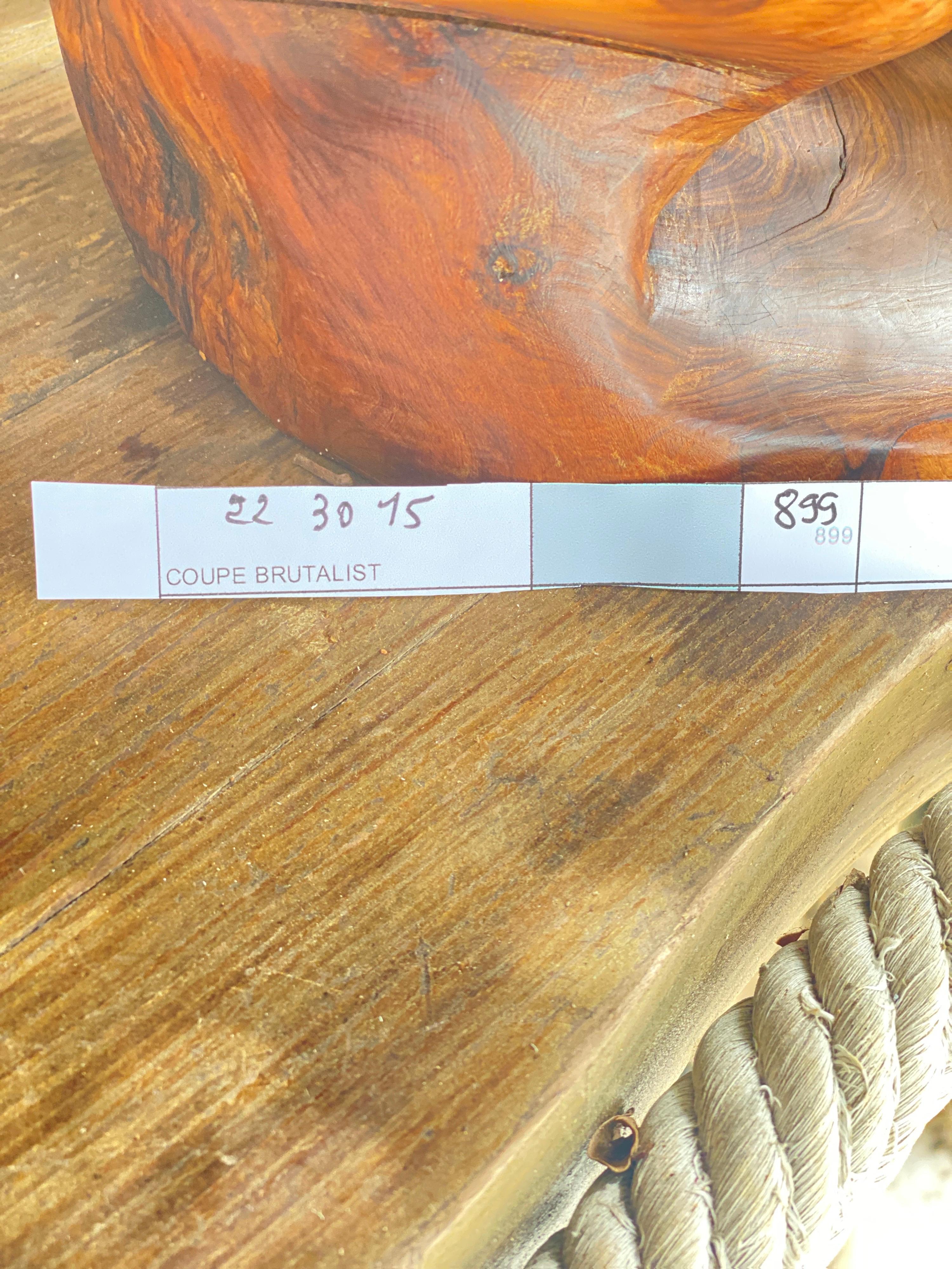 Vide Poche Brutalista, Francia, 1950, madera de olivo, color marrón, pátina antigua, grande en venta 5