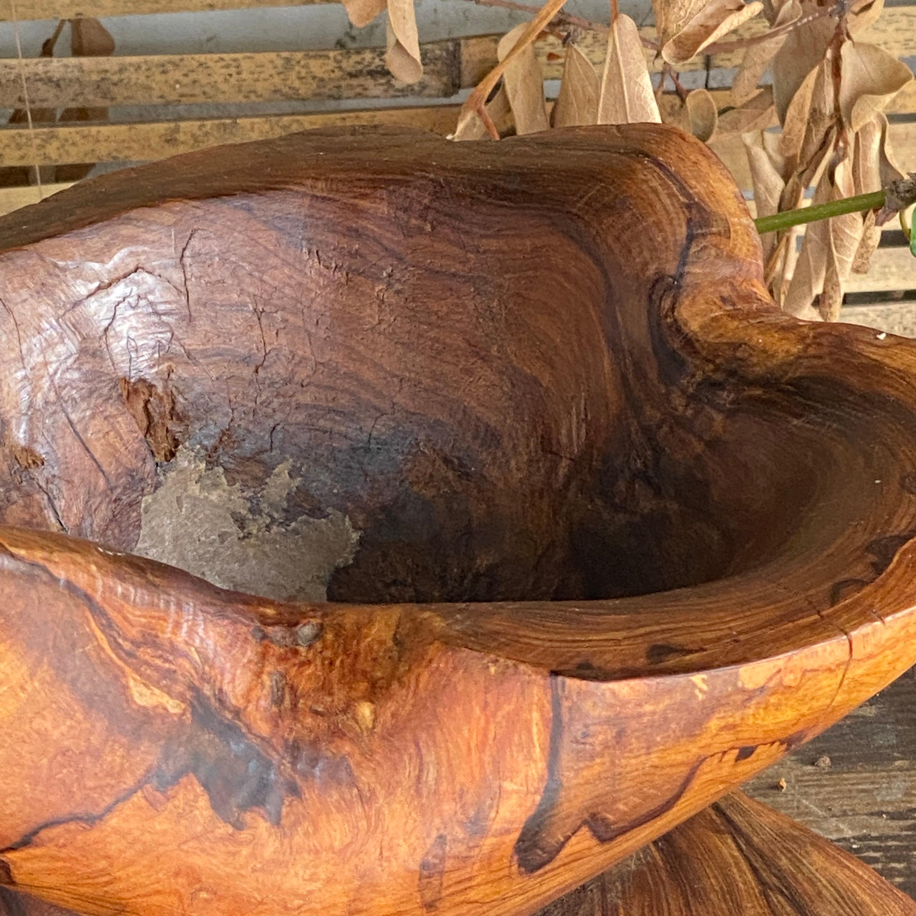 Mid-20th Century Brutalist Vide Poche, France, 1950, Olive Wood, Brown Color, Old Patina, Large For Sale