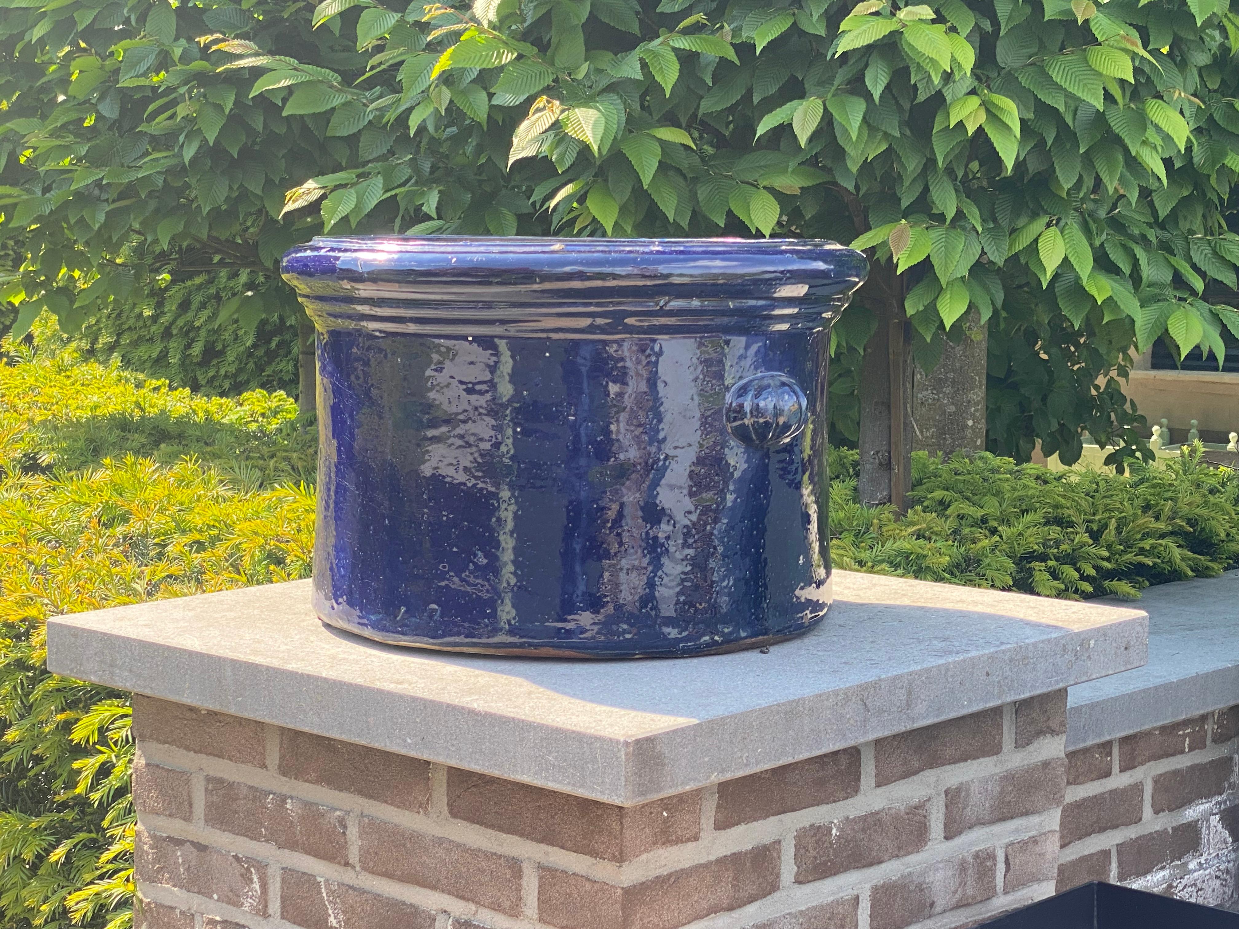 Brutalist, Vintage Blue colored Terracotta Planter For Sale 7