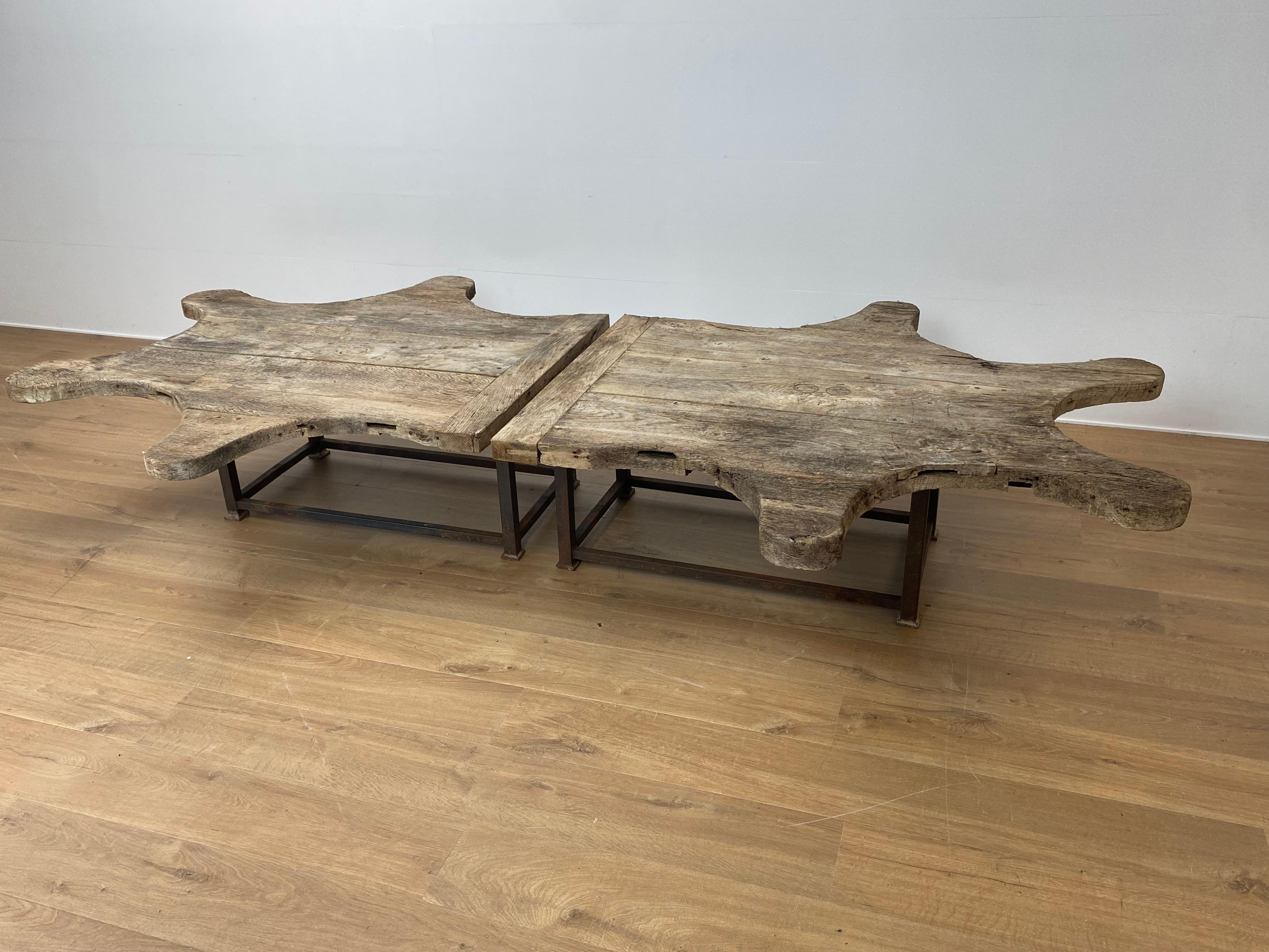 Oak Brutalist, Vintage Industrial Sofa Table For Sale