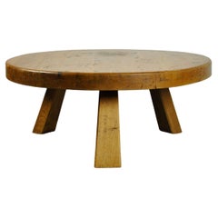 Brutalist vintage massive oakwood round coffee table, 1970s