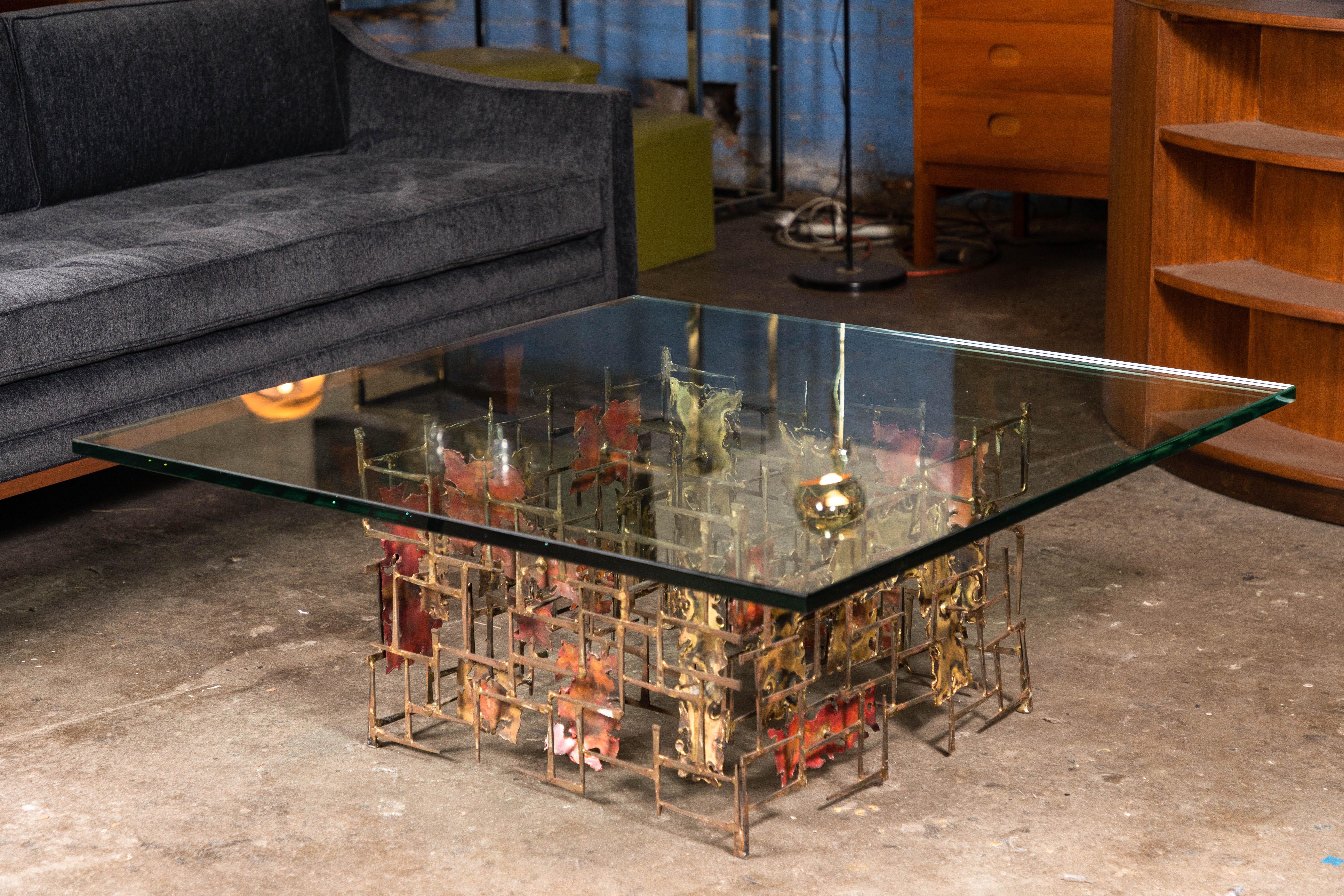 Brutalist Vintage Metal Coffee Table by Silas Seandel For Sale 1