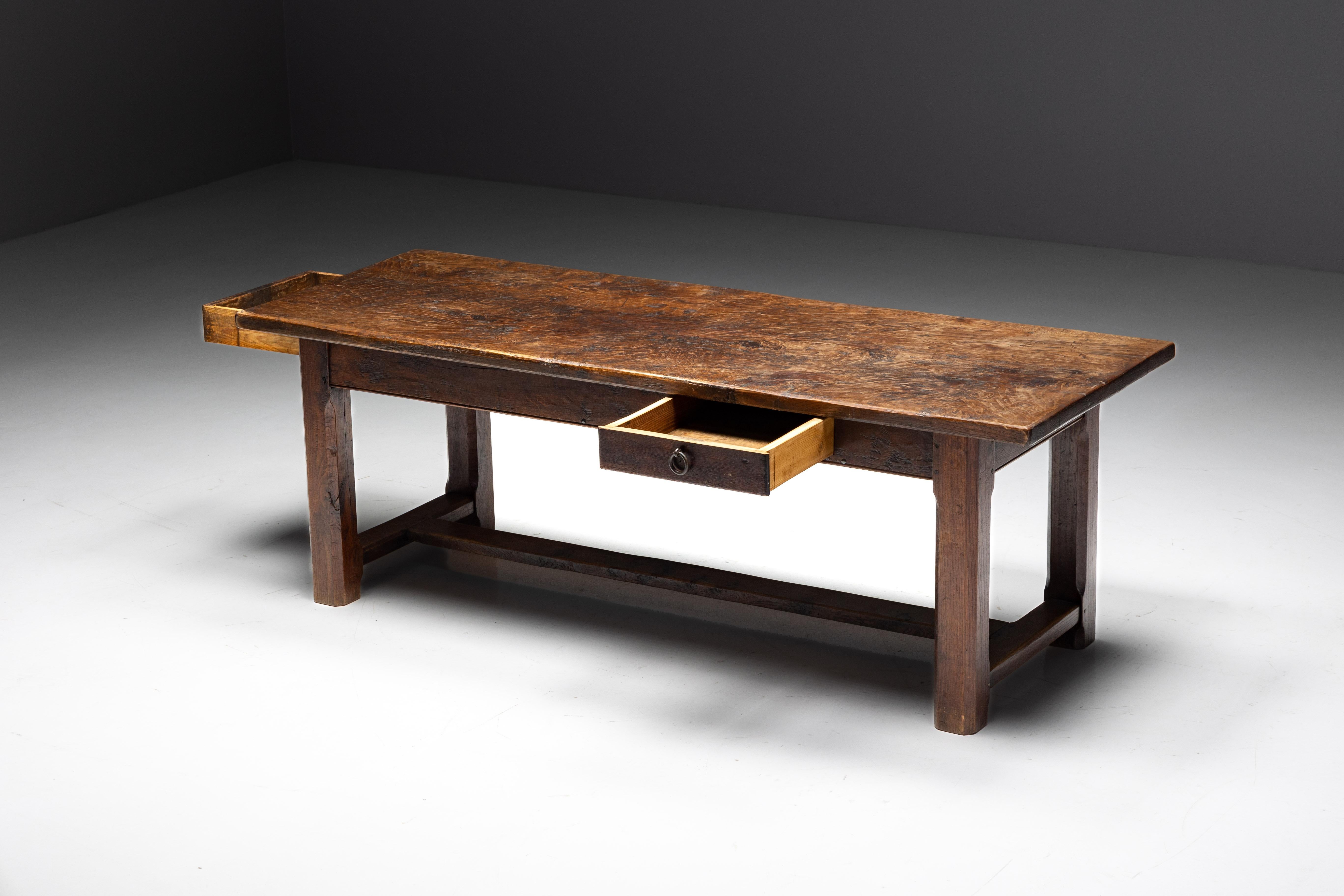 French Brutalist Wabi Sabi Dining Table, France, 19th Century For Sale