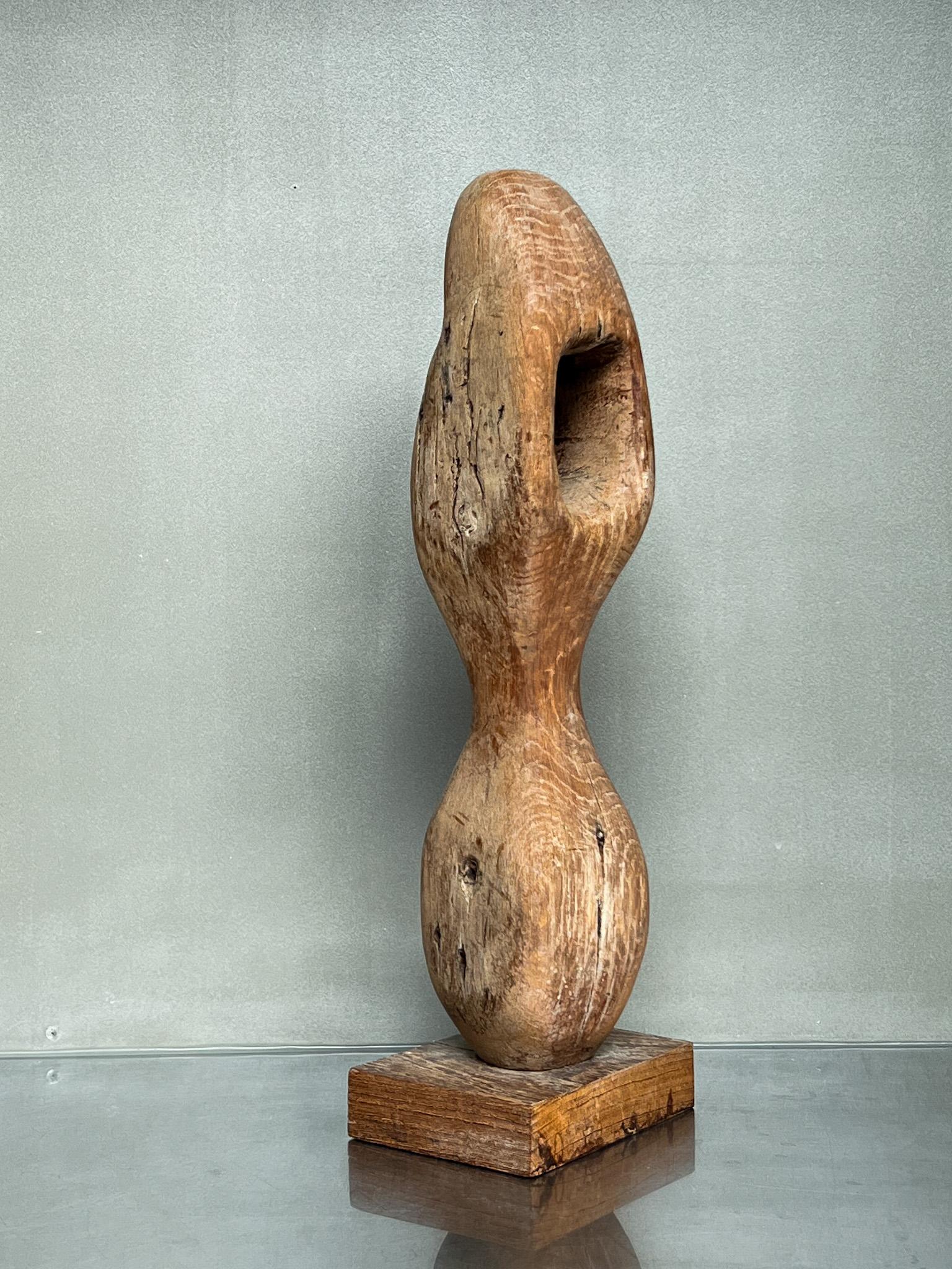 Late 20th Century Brutalist / Wabi Sabi Midcentury Hand Carved Wood Figure Sculpture, 1970s For Sale