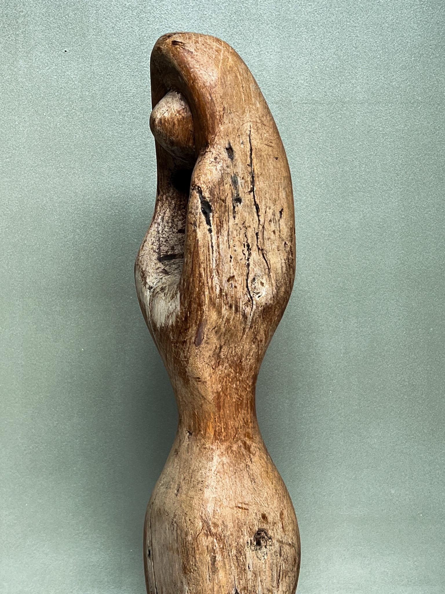 Brutalist / Wabi Sabi Midcentury Hand Carved Wood Figure Sculpture, 1970s For Sale 1