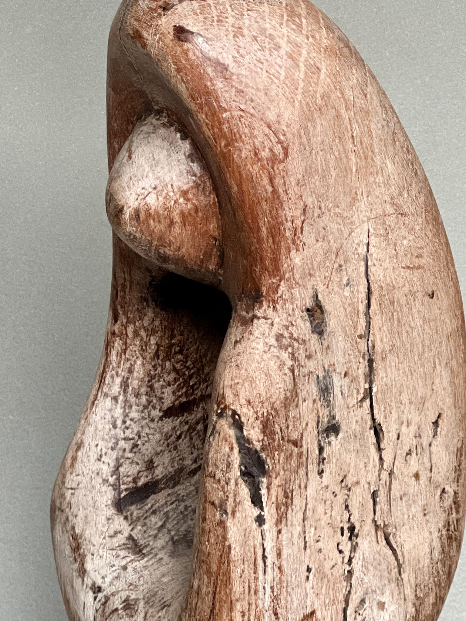 Brutalist / Wabi Sabi Midcentury Hand Carved Wood Figure Sculpture, 1970s For Sale 3