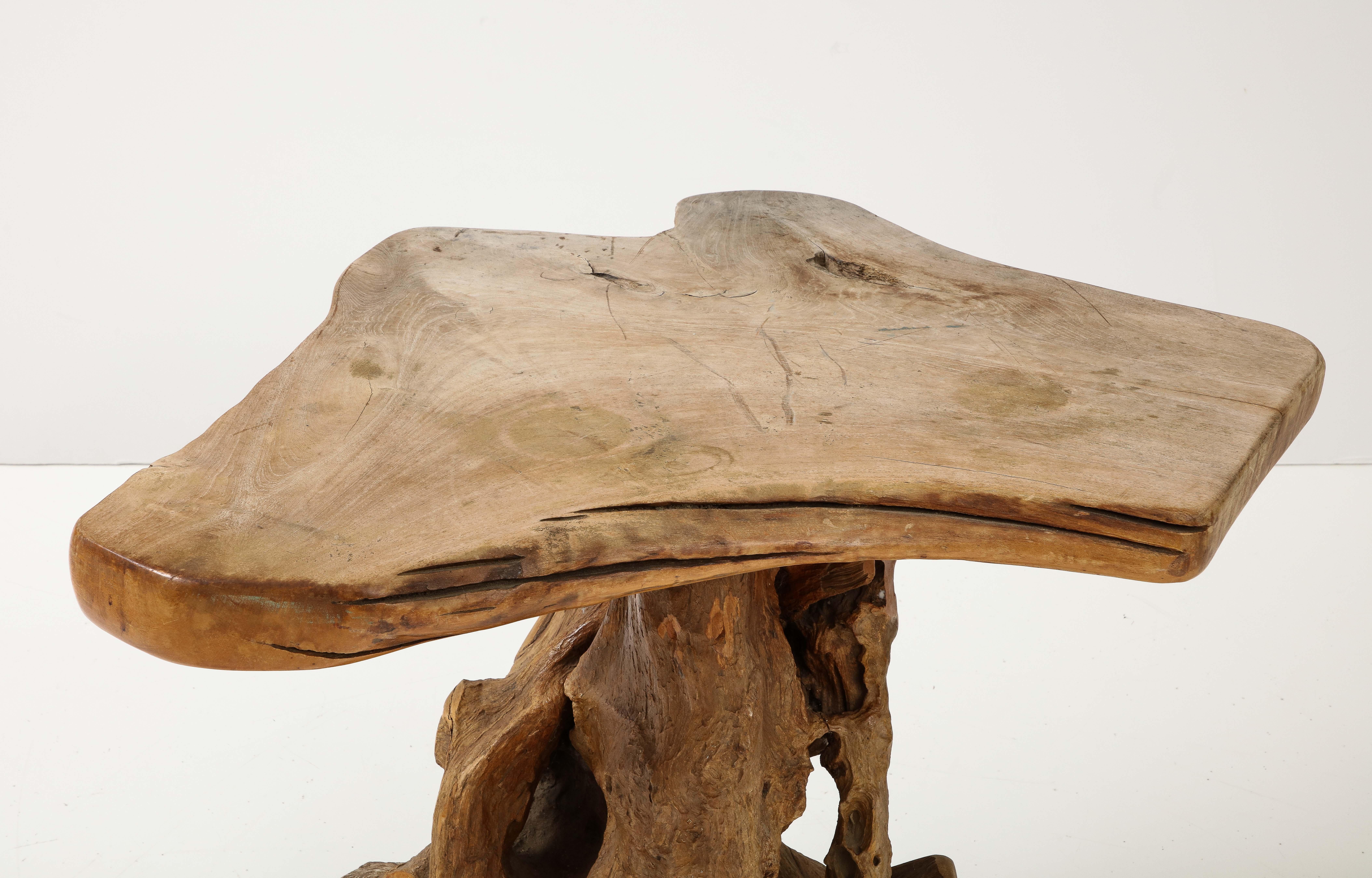 French Brutalist Wabi Sabi Modern Tree Trunkroot Pedestal Table, France, circa 1950 For Sale