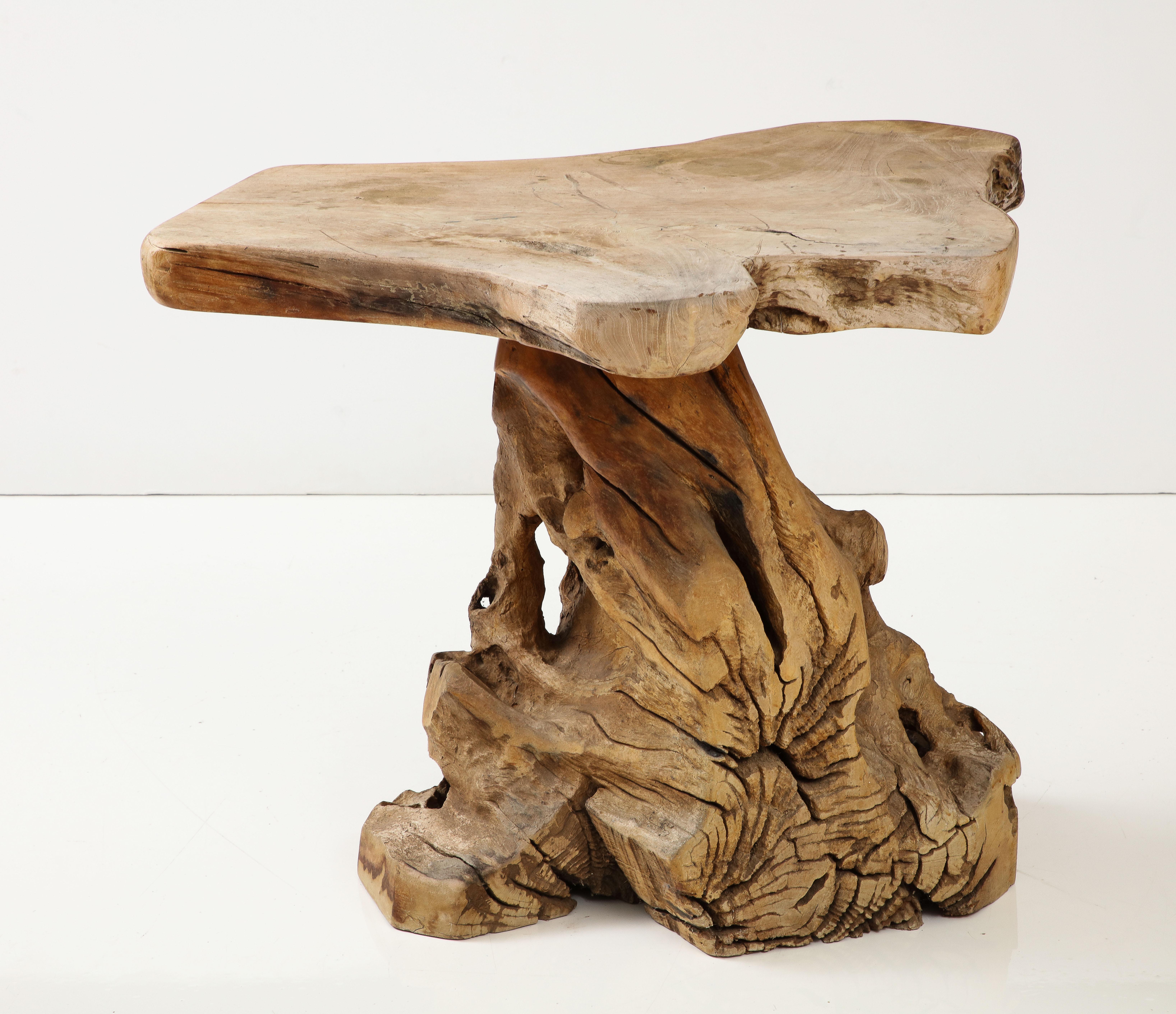 Wood Brutalist Wabi Sabi Modern Tree Trunkroot Pedestal Table, France, circa 1950 For Sale