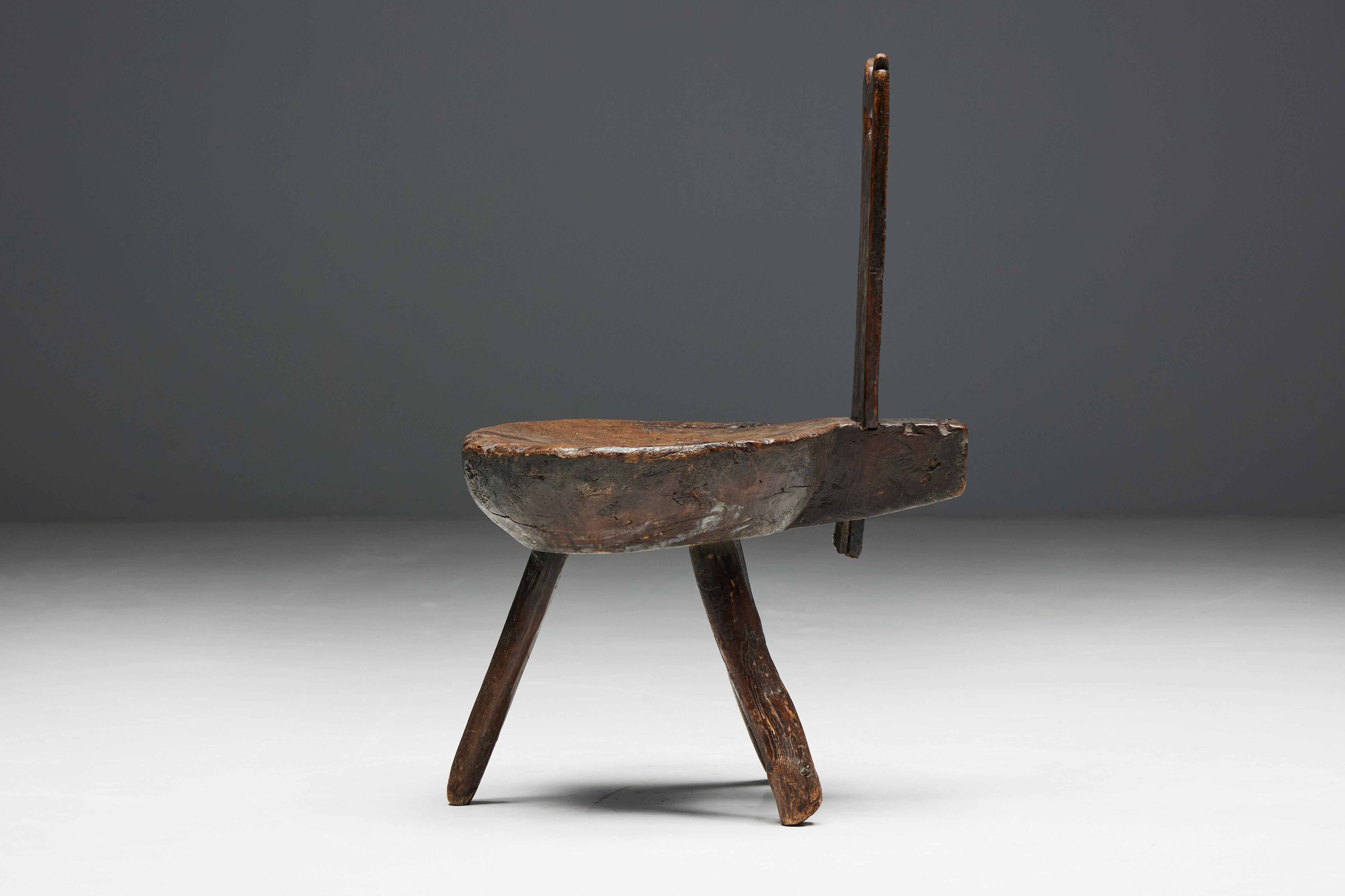 Brutalist Wabi Sabi Tripod Alpine Chairs, France, 19th Century For Sale 6