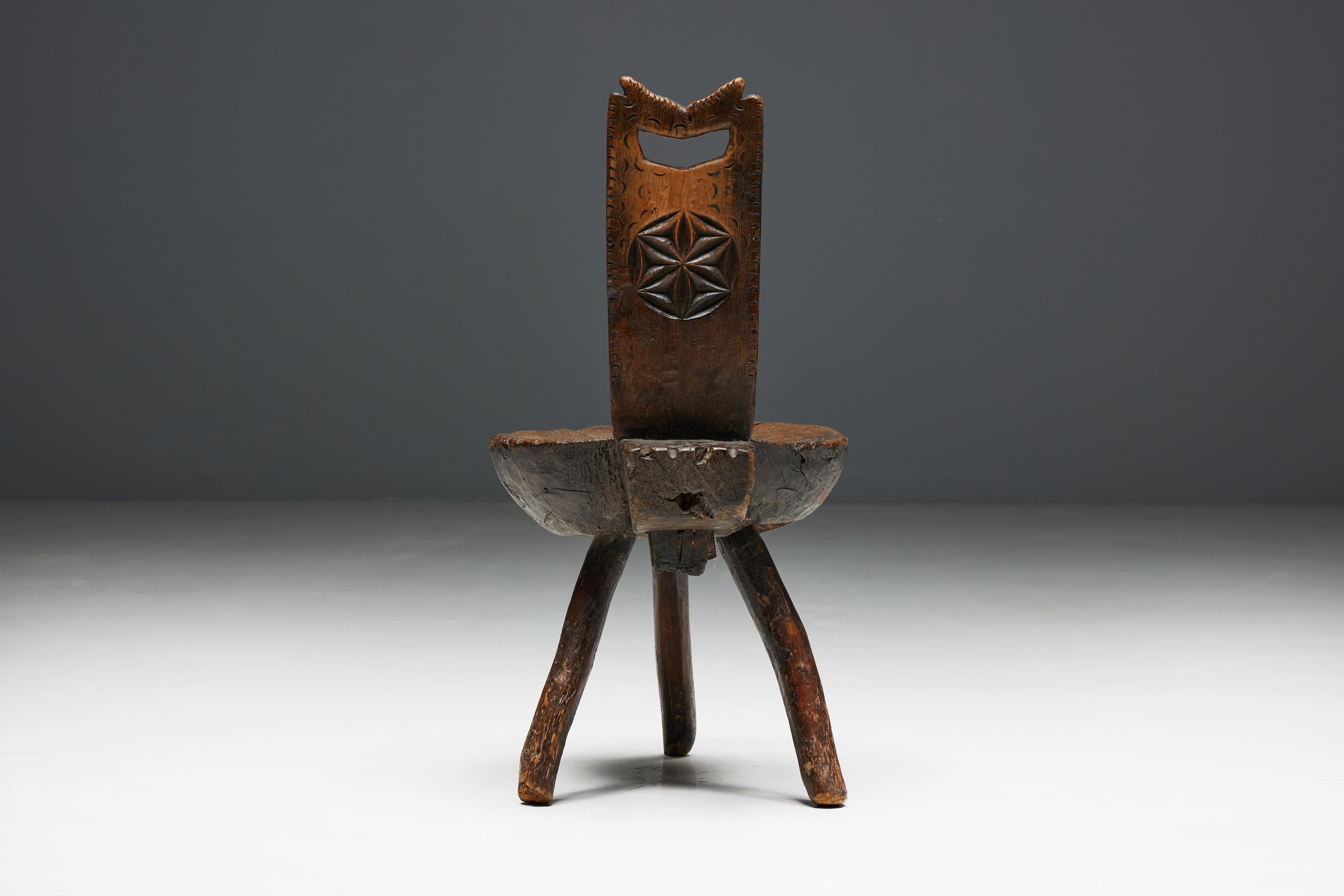 Brutalist Wabi Sabi Tripod Alpine Chairs, France, 19th Century For Sale 8