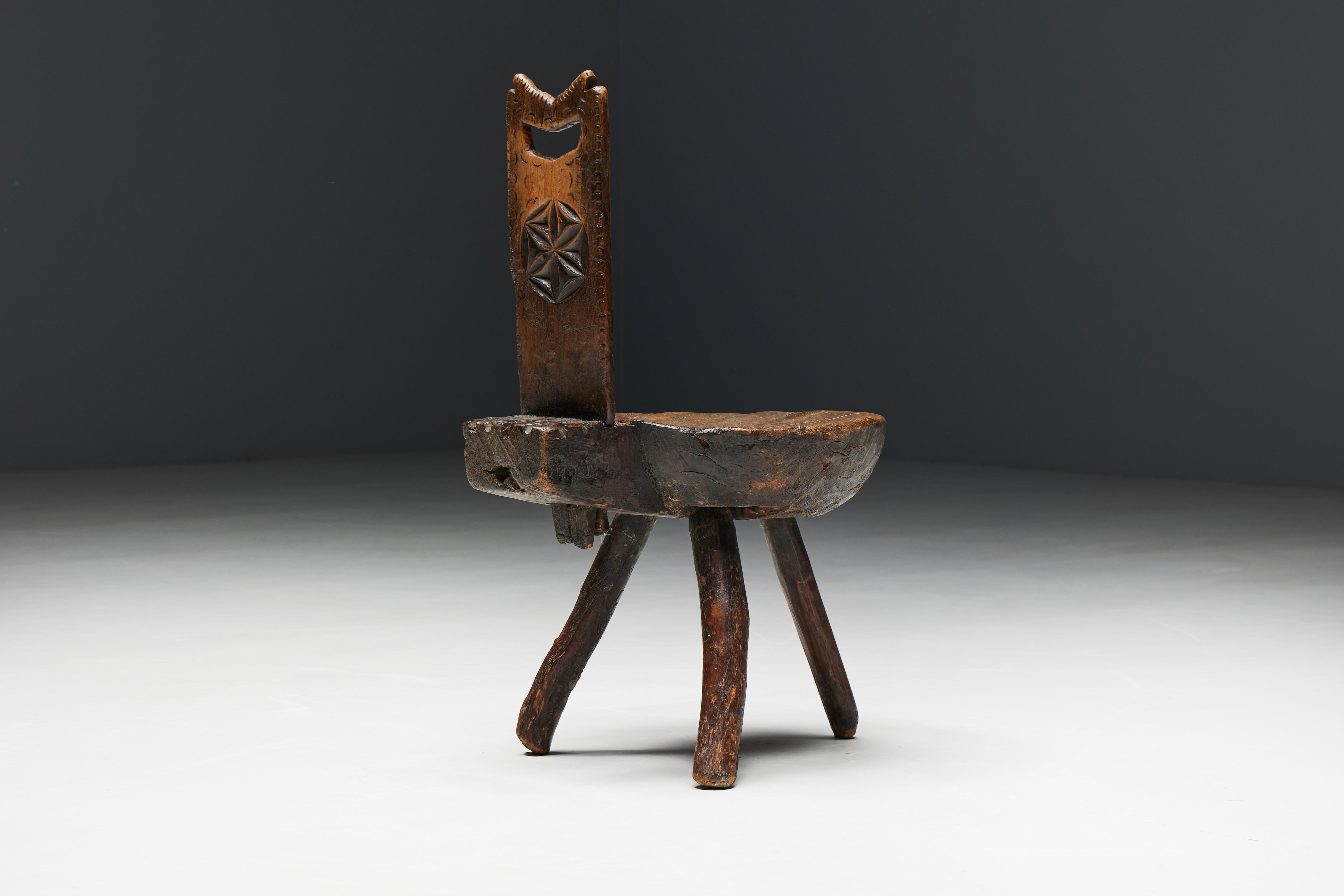 Brutalist Wabi Sabi Tripod Alpine Chairs, France, 19th Century For Sale 9