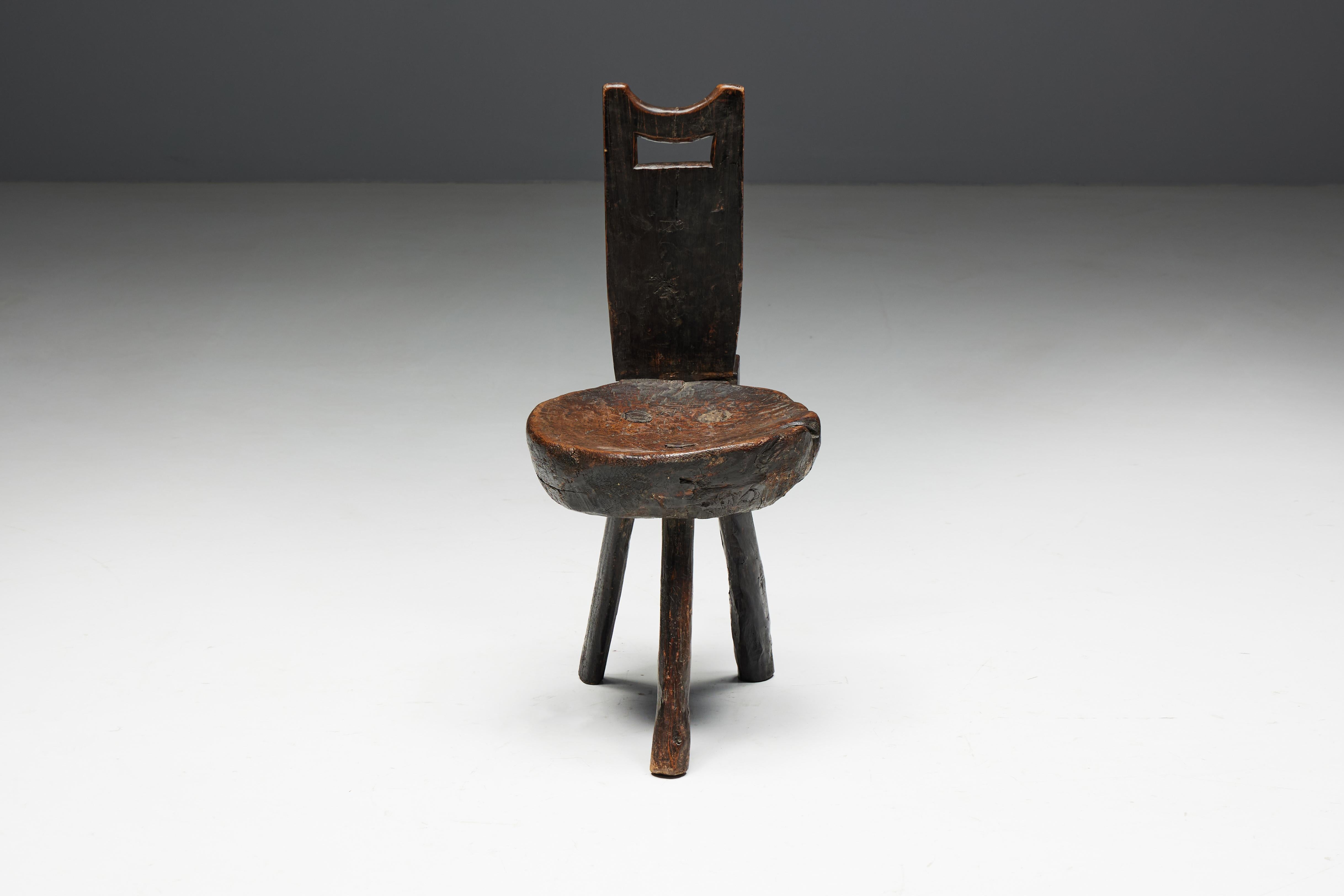 Brutalist Wabi Sabi Tripod Alpine Chairs, France, 19th Century For Sale 10