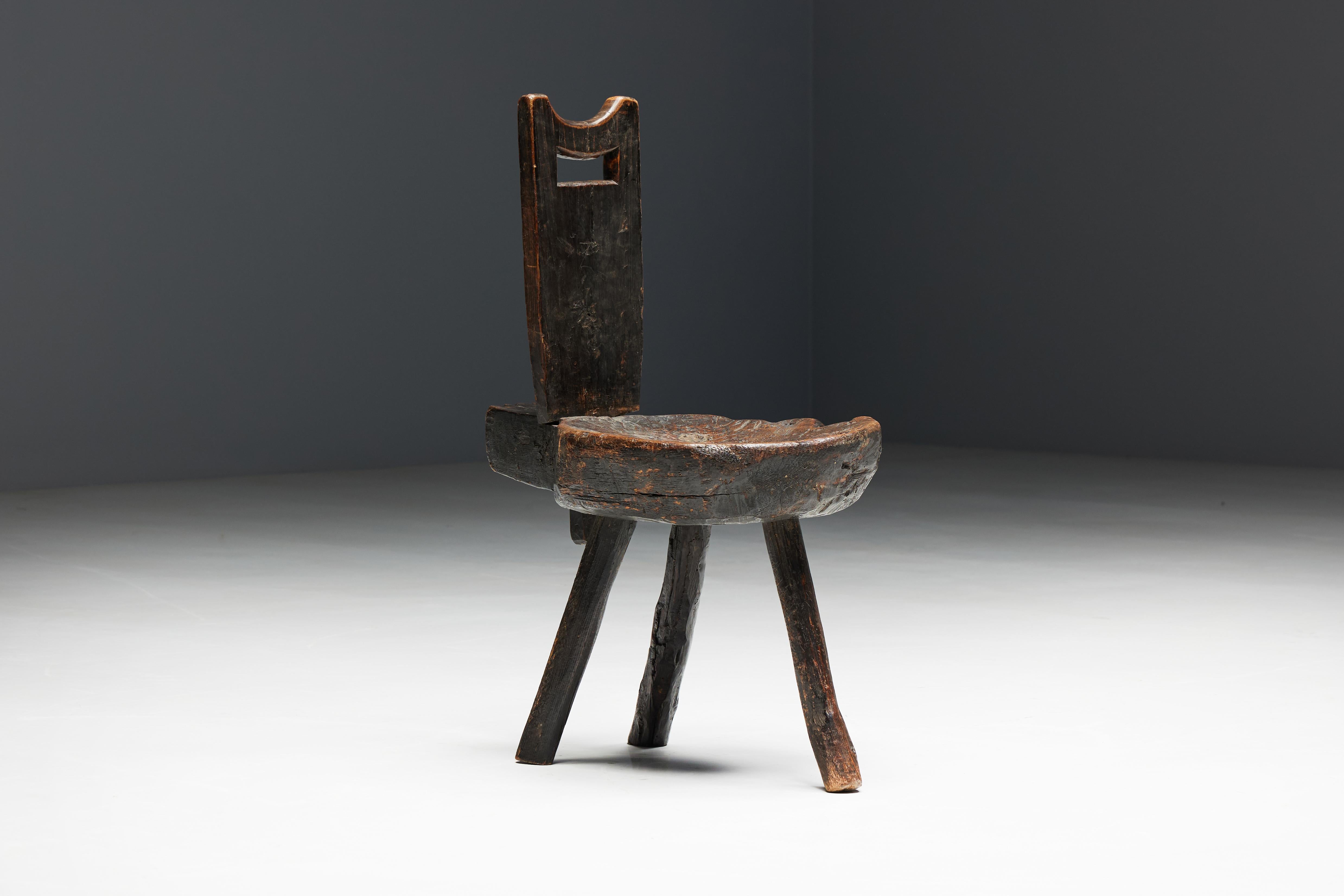 Brutalist Wabi Sabi Tripod Alpine Chairs, France, 19th Century For Sale 11