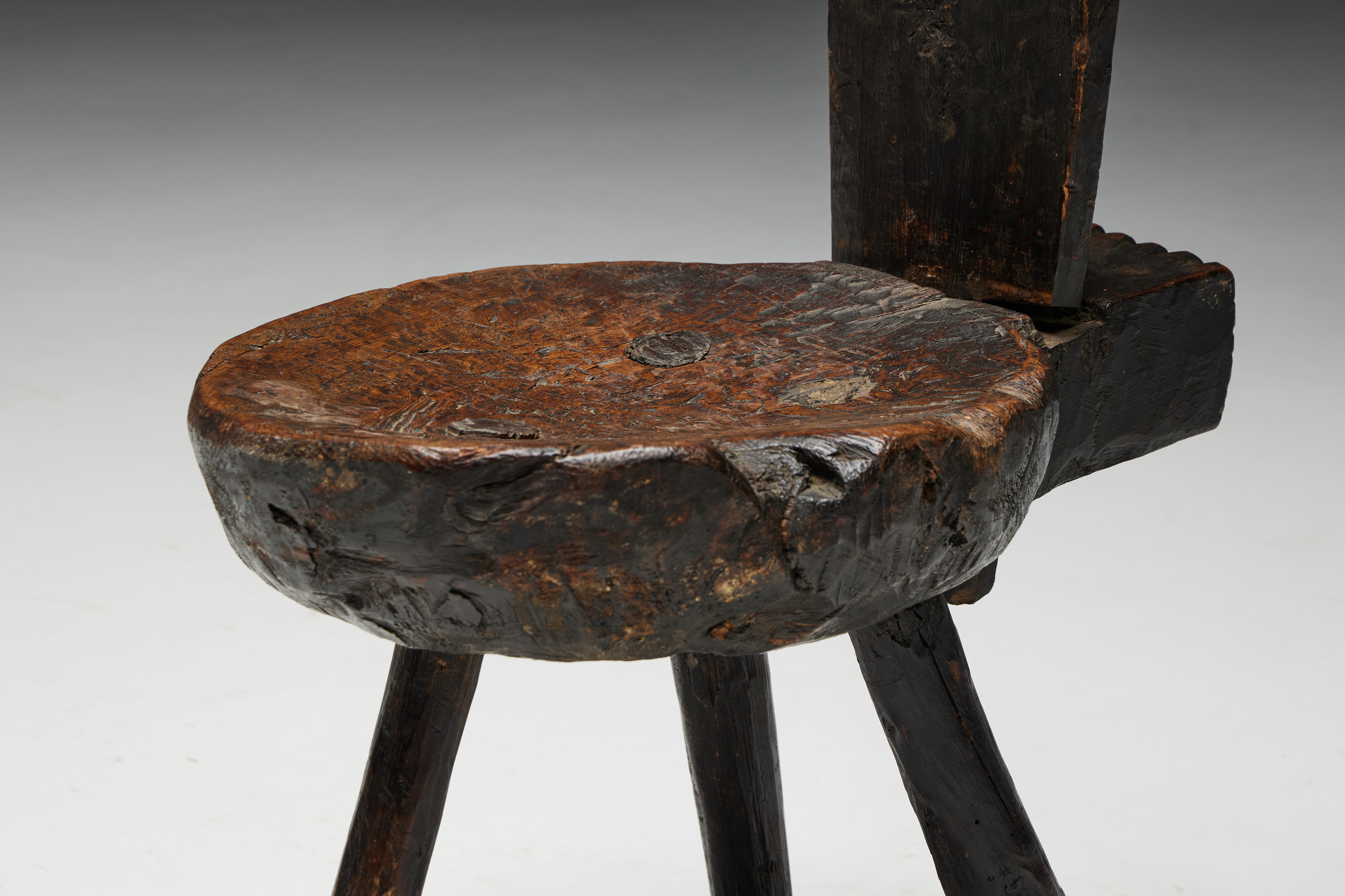 Brutalist Wabi Sabi Tripod Alpine Chairs, France, 19th Century For Sale 12