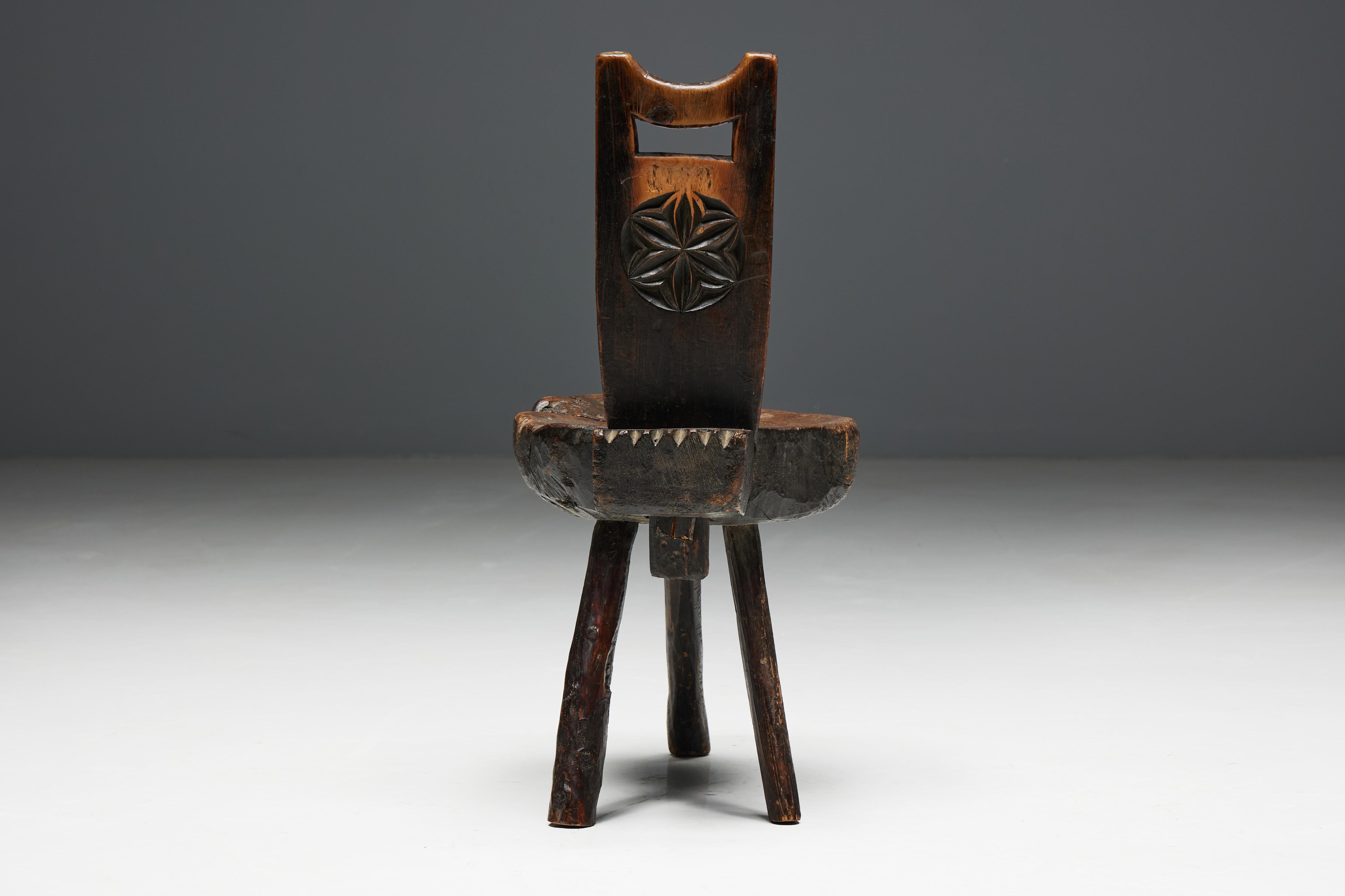 Brutalist Wabi Sabi Tripod Alpine Chairs, France, 19th Century For Sale 14